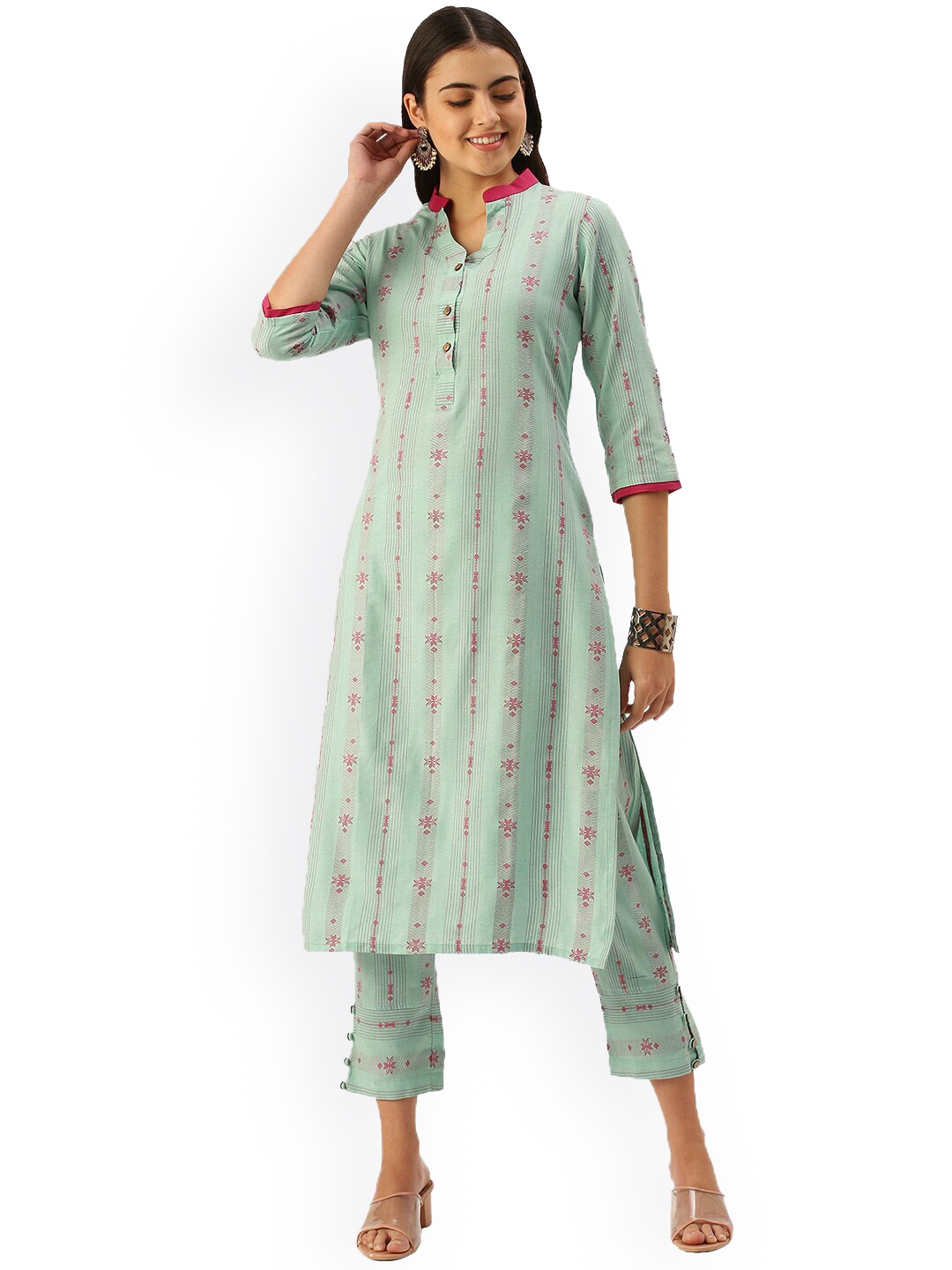 

HRITIKA Women Turquoise Blue Printed Kurta with Trousers