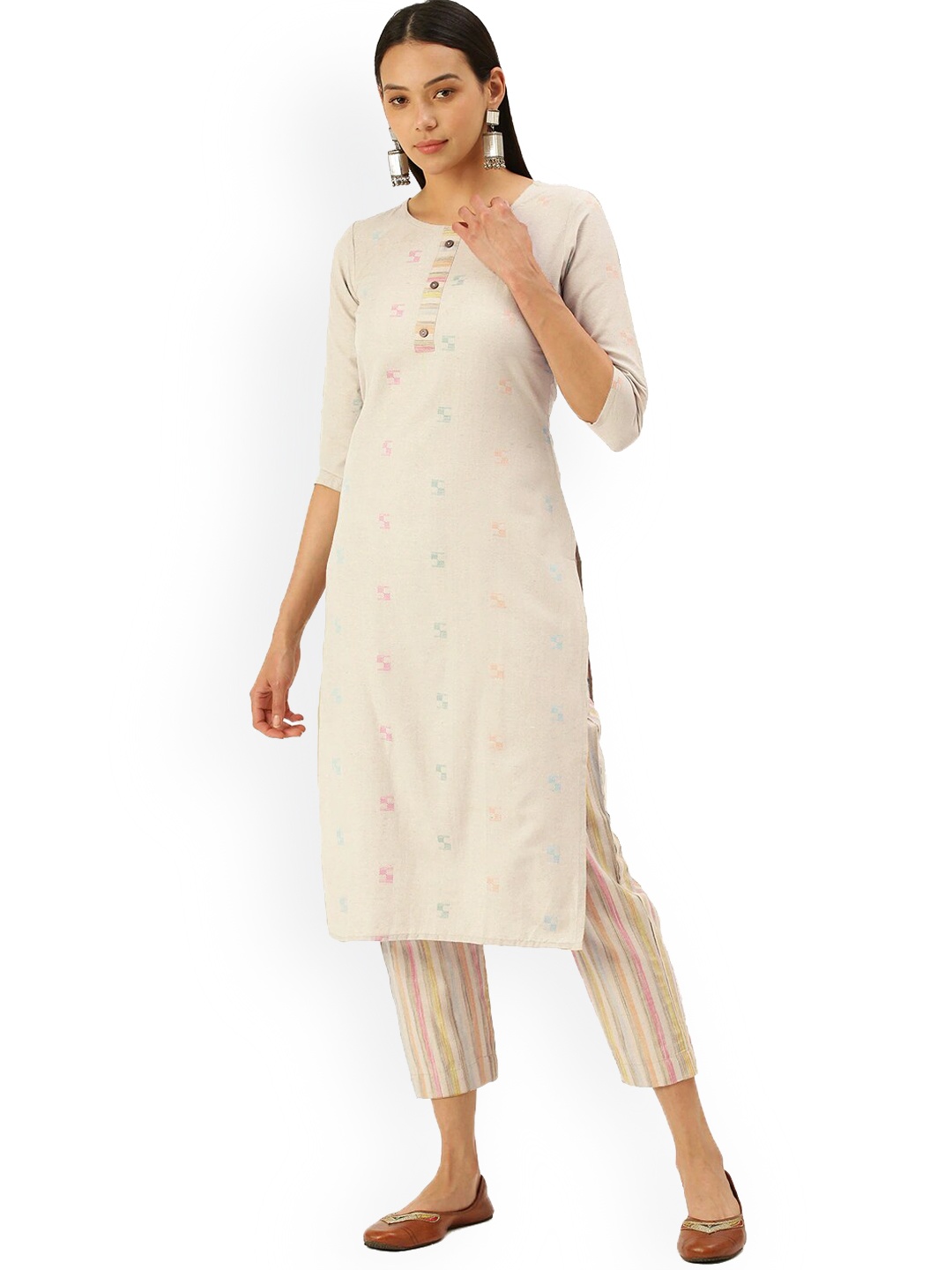 

HRITIKA Women Beige Pure Cotton Kurta with Trousers