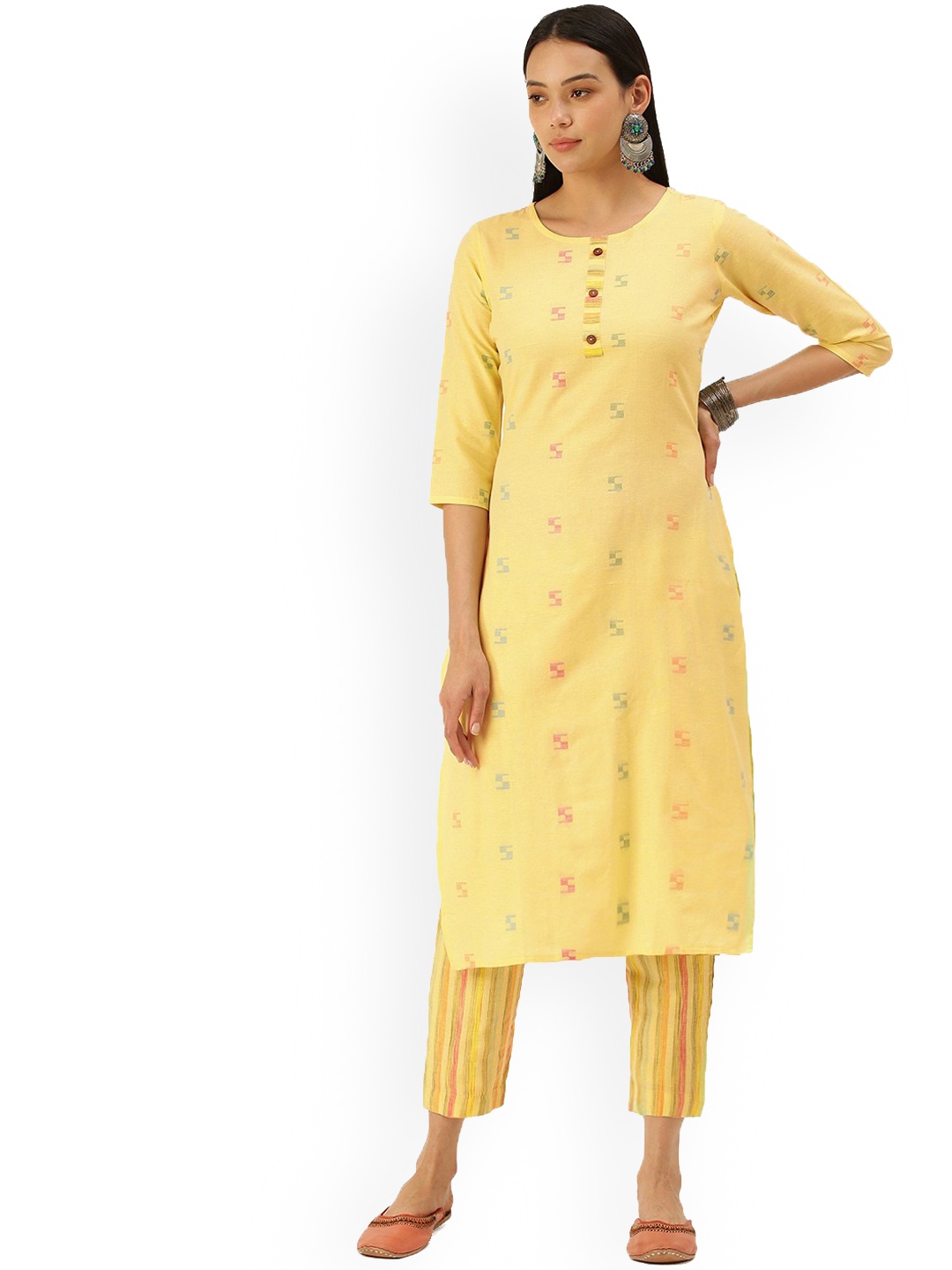 

HRITIKA Women Yellow Pure Cotton Kurta with Trousers