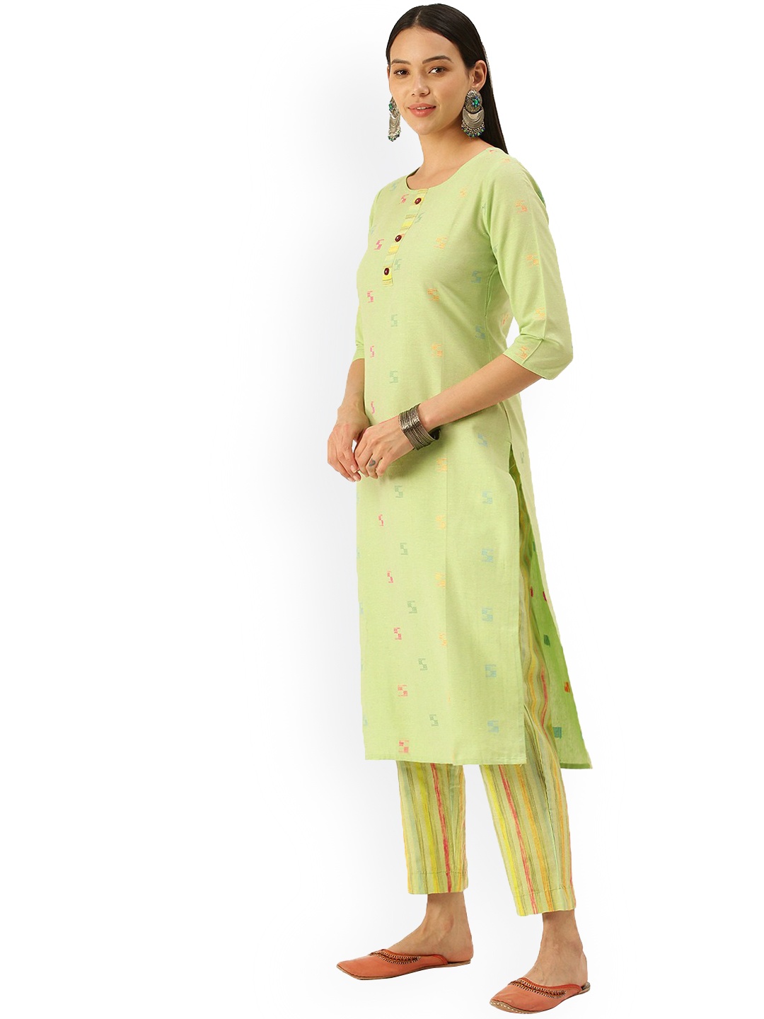 HRITIKA Women Green Ethnic Motifs Pure Cotton Kurta with Trousers