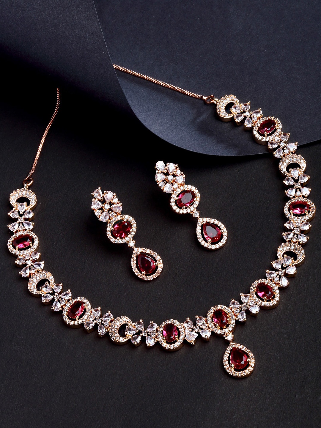 

KARATCART Rose Gold Plated Red CZ Studded Jewellery Set