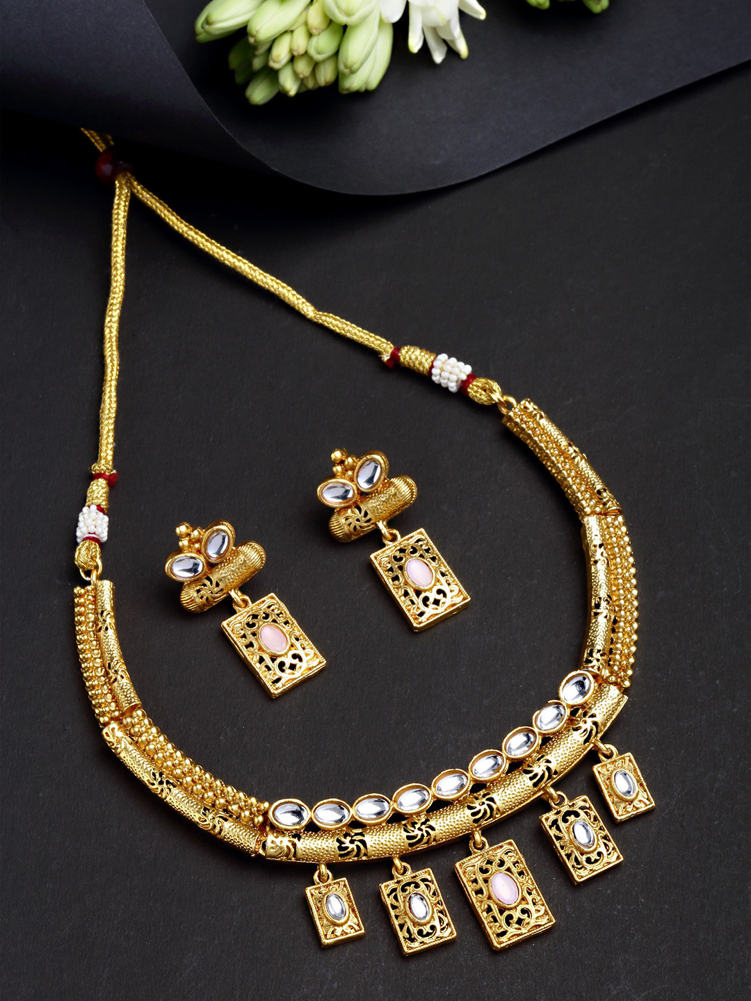 

KARATCART Women Gold-Plated Pink CZ Stone-Studded Jewelry Set