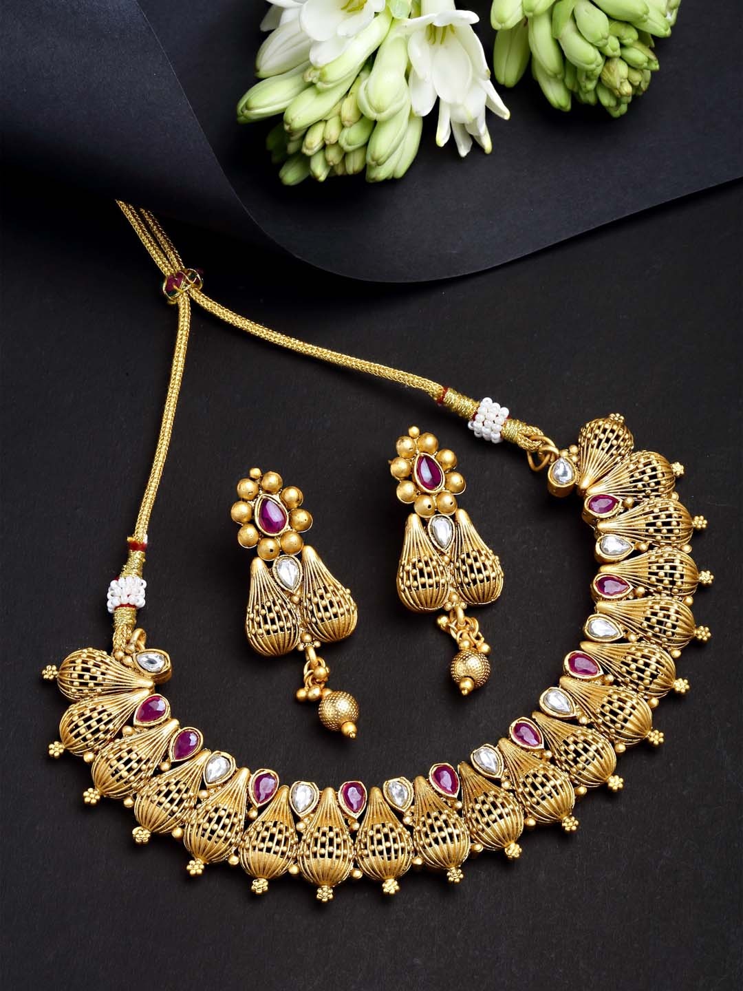 

KARATCART Gold-Plated Gold-Toned CZ Studded Jewellery Set
