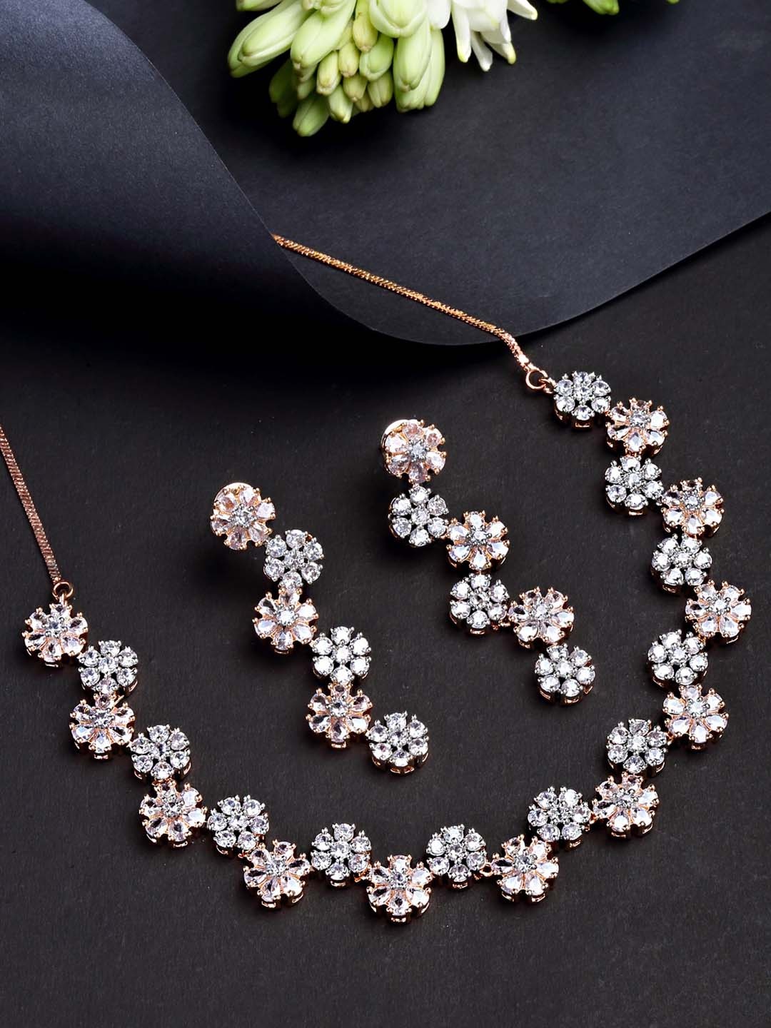 

KARATCART Rose Gold-Plated Cubic Zirconia Studded Jewellery Set