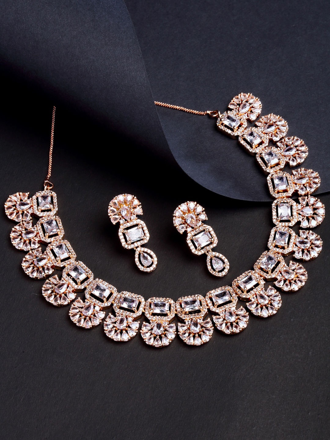 

KARATCART Rose Gold-Plated White CZ Studded Handcrafted Jewellery Set