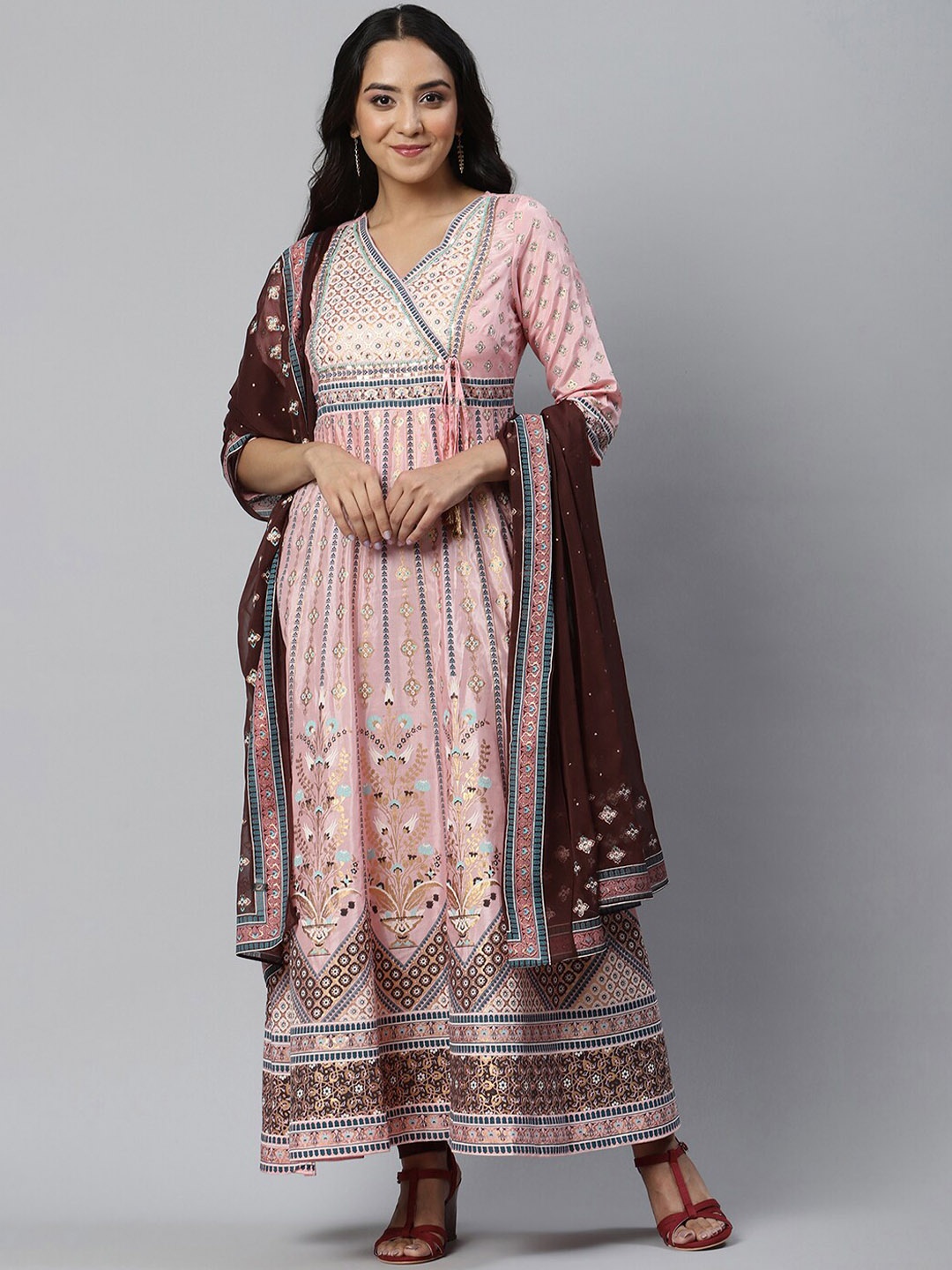 

AURELIA Women Pink Ethnic Motifs Angrakha Kurta With Dupatta