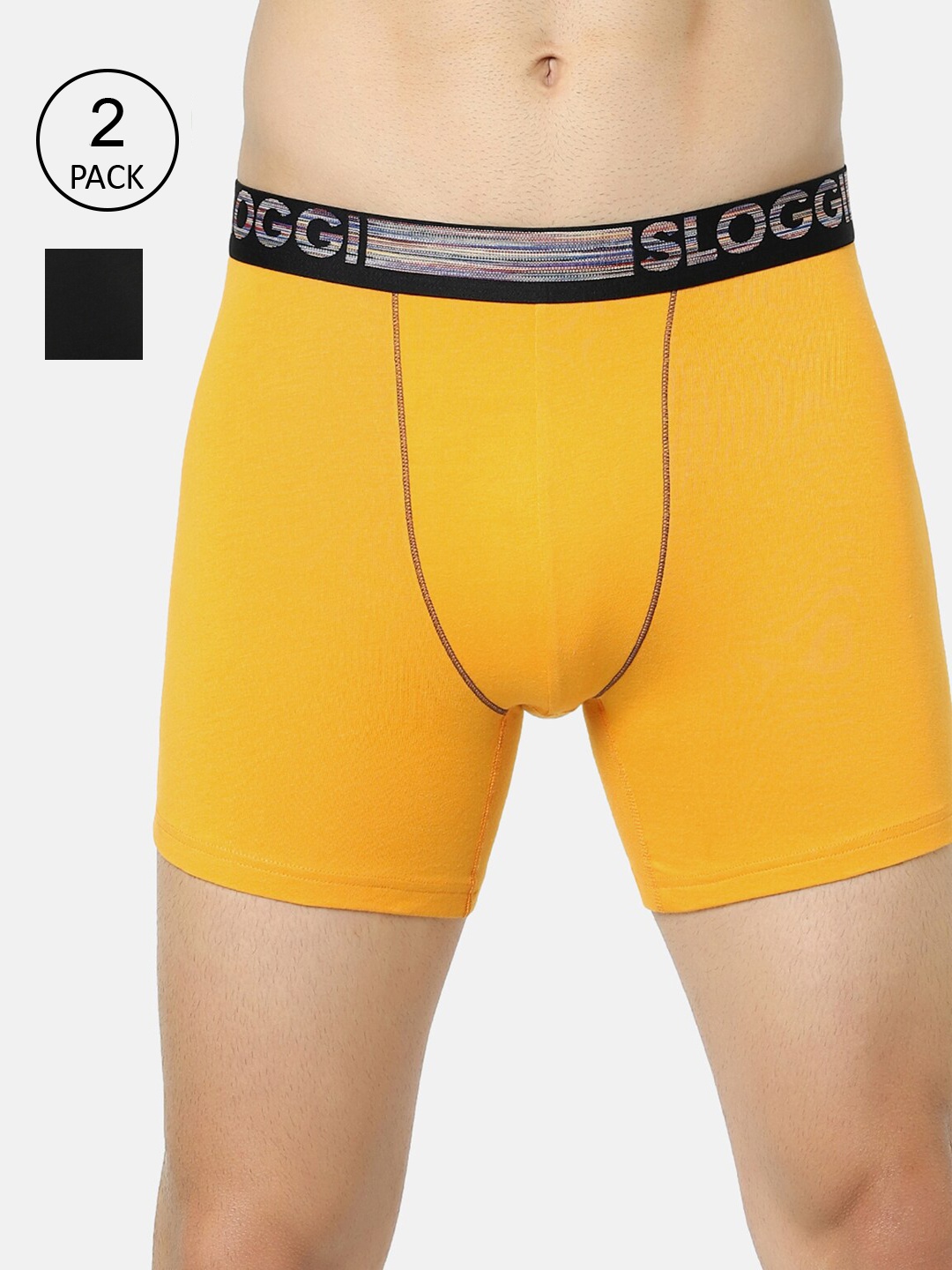 

Sloggi Men Yellow Black Pack Of 2 Solid Ultra Soft Organic Cotton Trunk, Orange