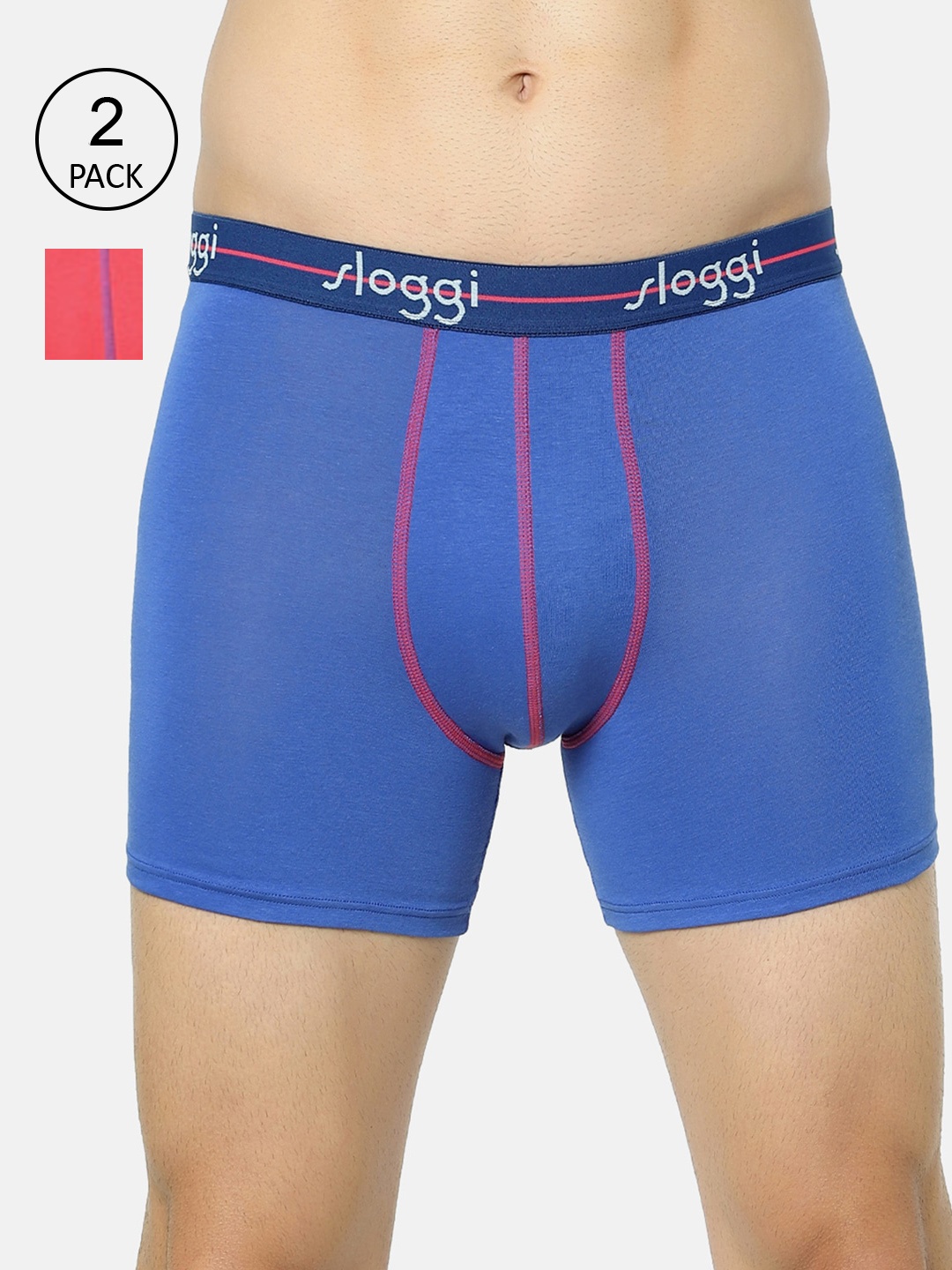 

Sloggi Men Pink Blue Pack of 2 Solid Deo-Soft Trunks