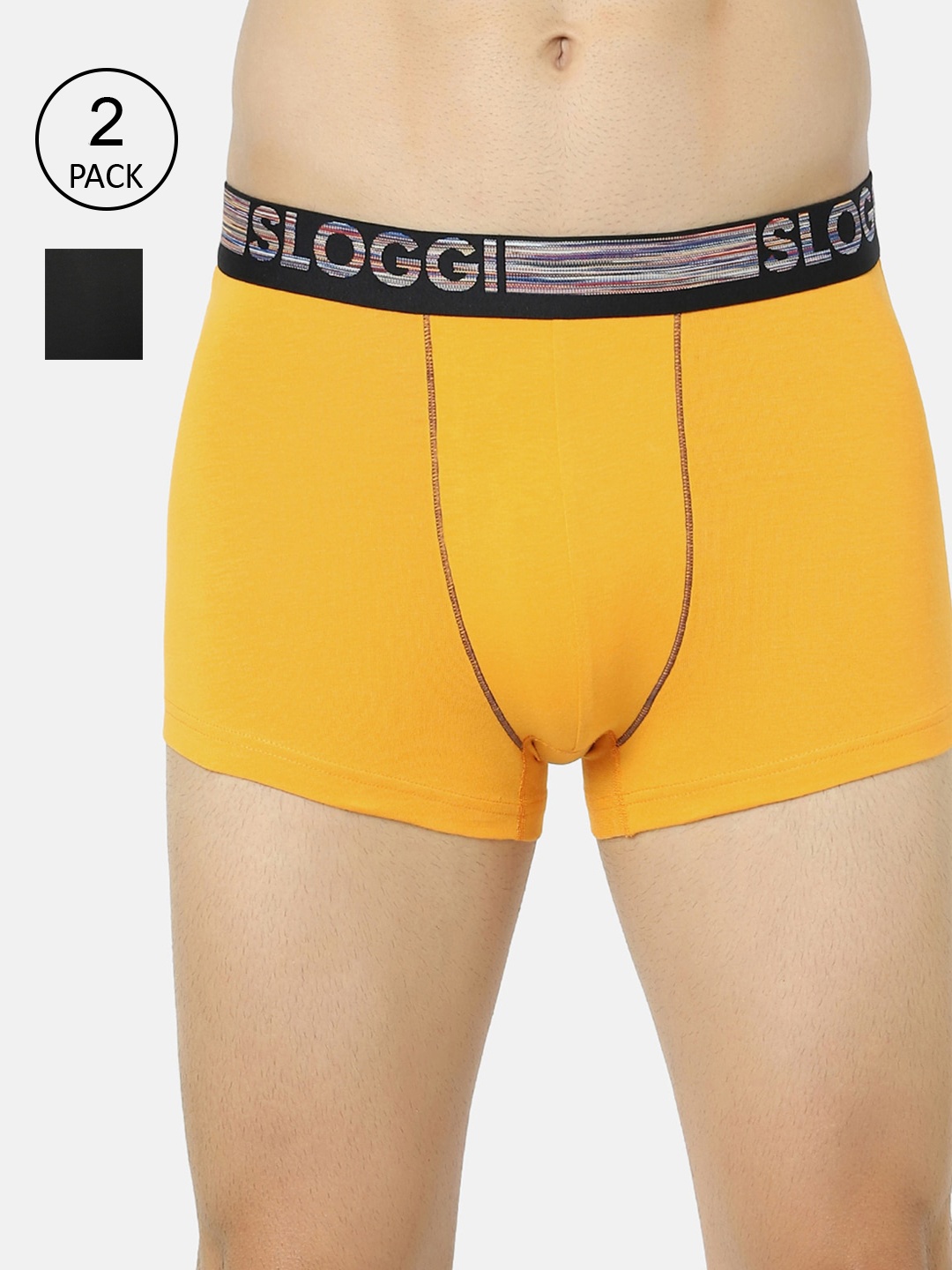 

Sloggi Men Pack Of 2 Black & Yellow Cotton Hipster Brief