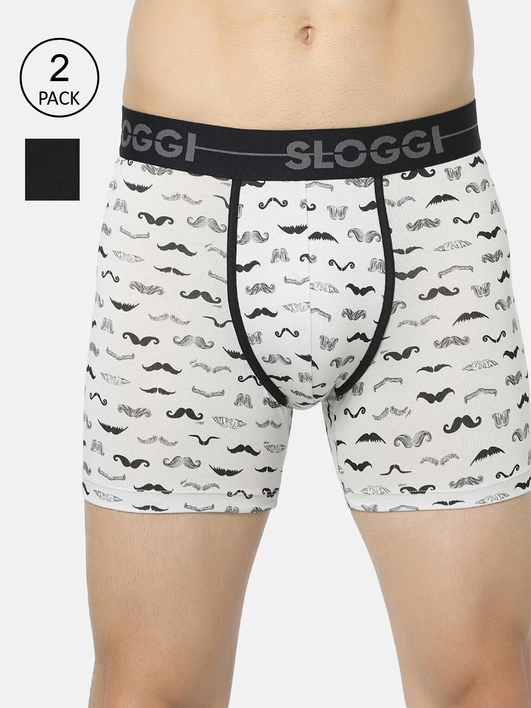 

Sloggi Men Grey and black printed set of 2 Trunk