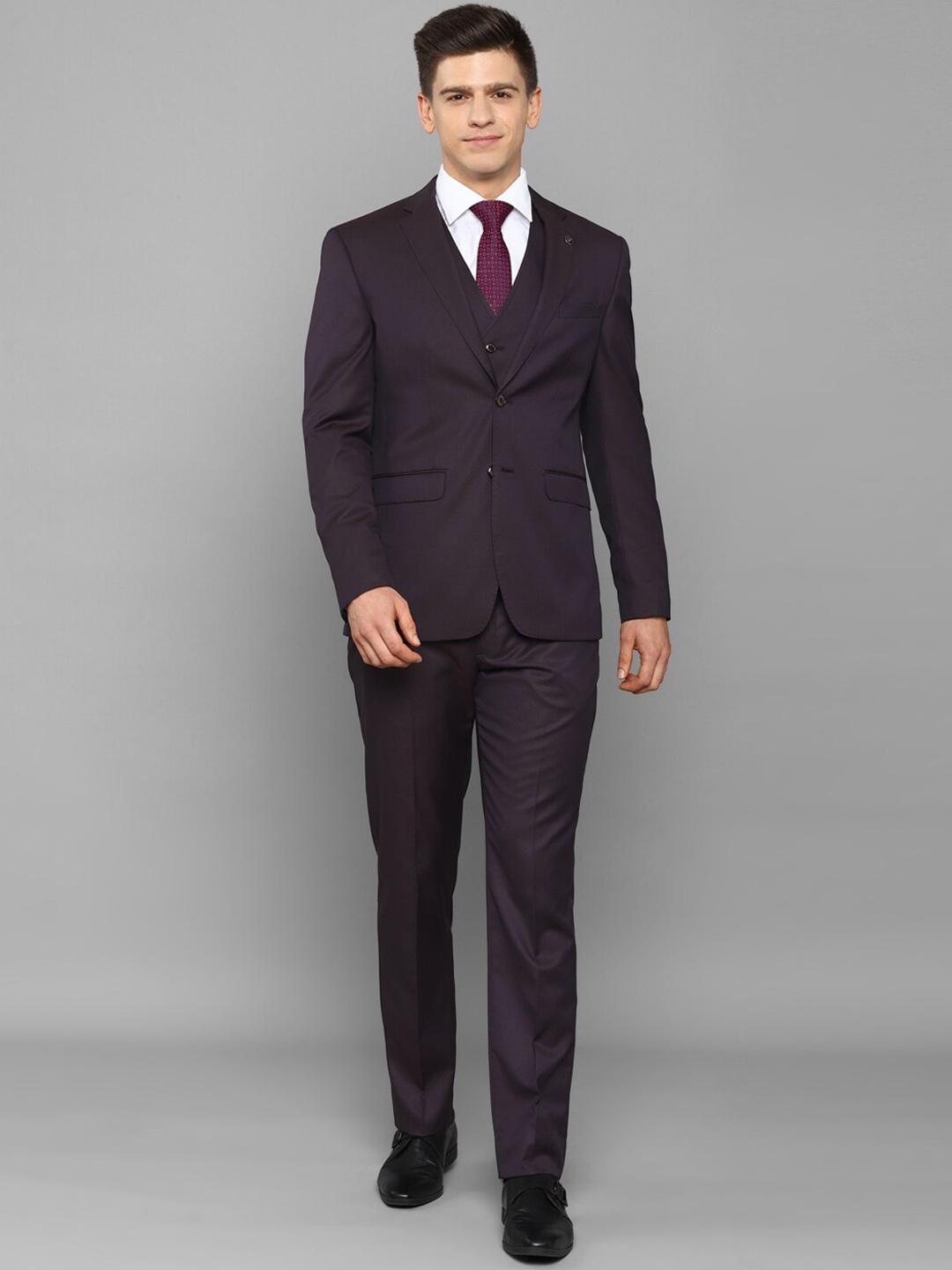 

Allen Solly Men Purple Solid Slim-Fit Single-Breasted Three-Piece Formal Suit