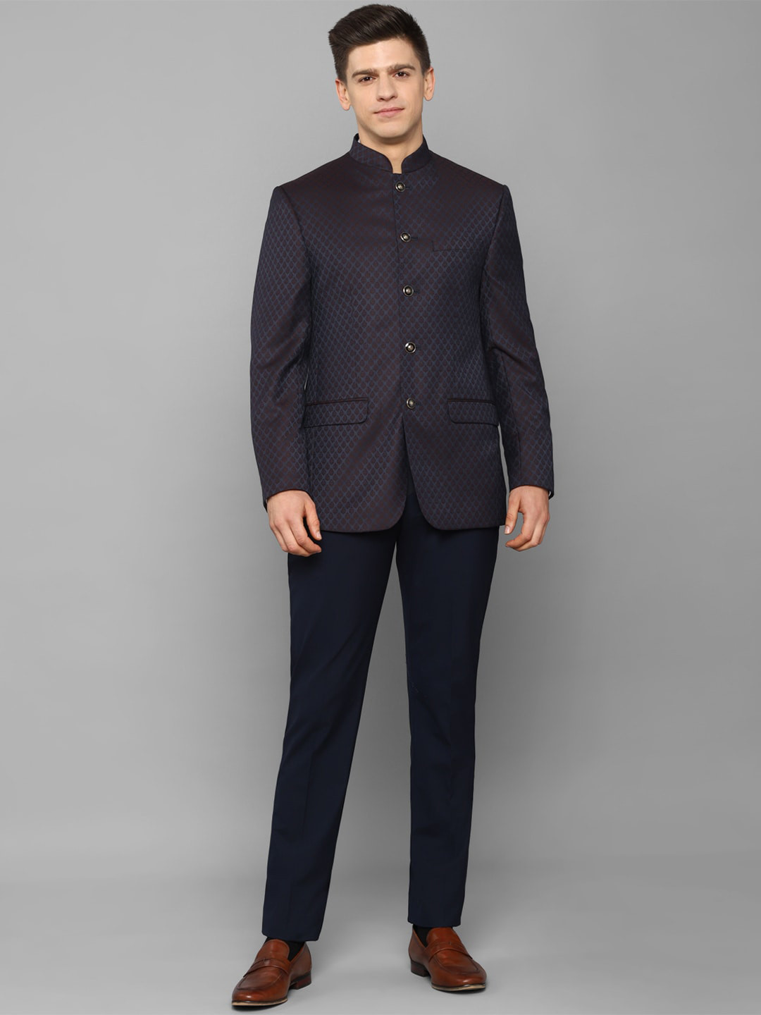 

Allen Solly Men Printed Regular-Fit Single-Breasted Two-Piece Formal Suit, Navy blue