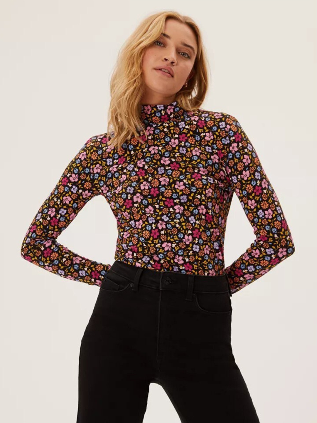 

Marks & Spencer Pink & Black Floral Print Maxi Top