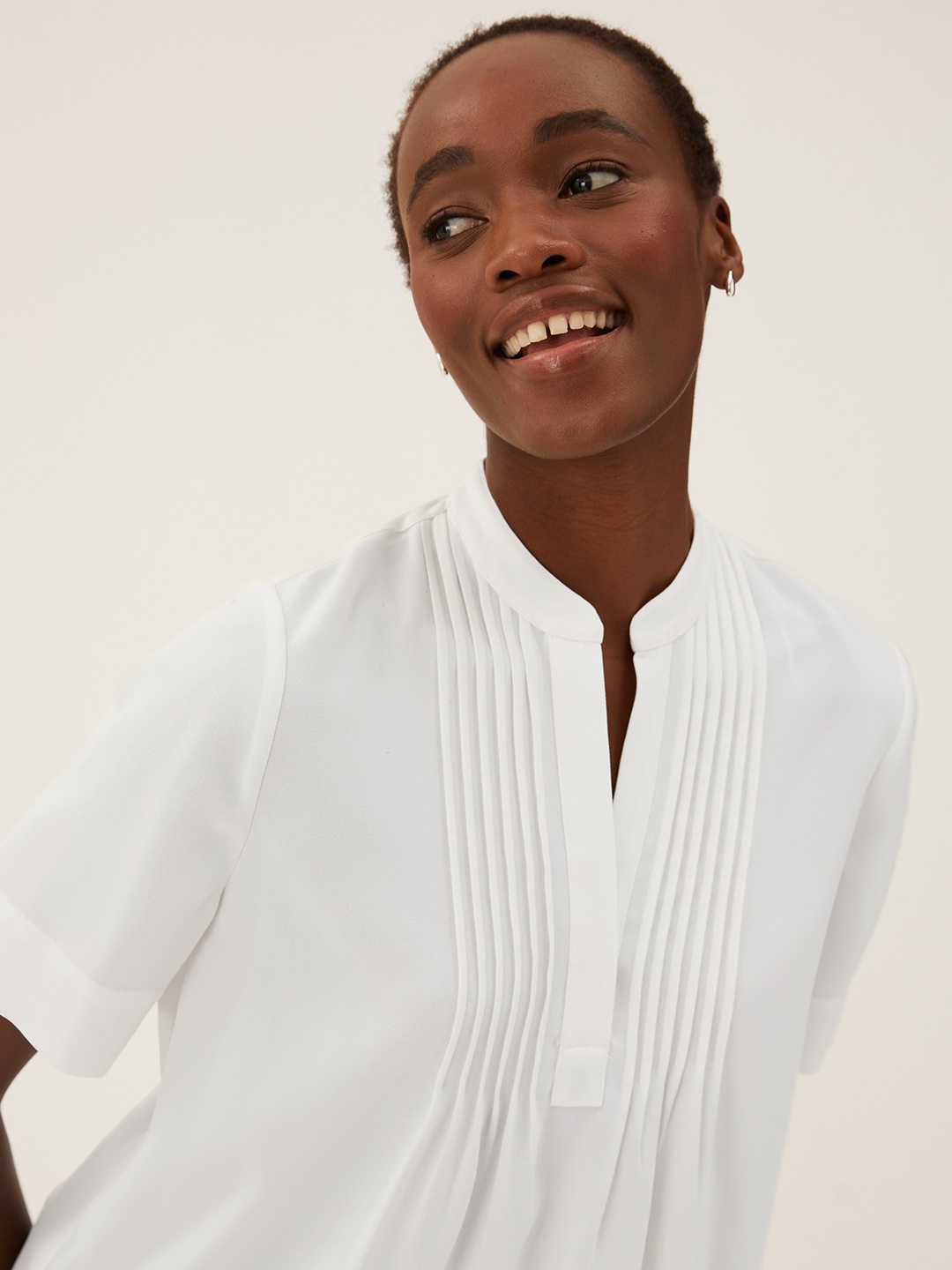

Marks & Spencer Women Cream-Coloured Pintuck Top