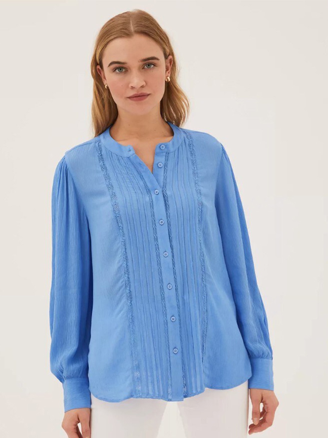 

Marks & Spencer Blue Mandarin Collar Cuff Sleeves Top
