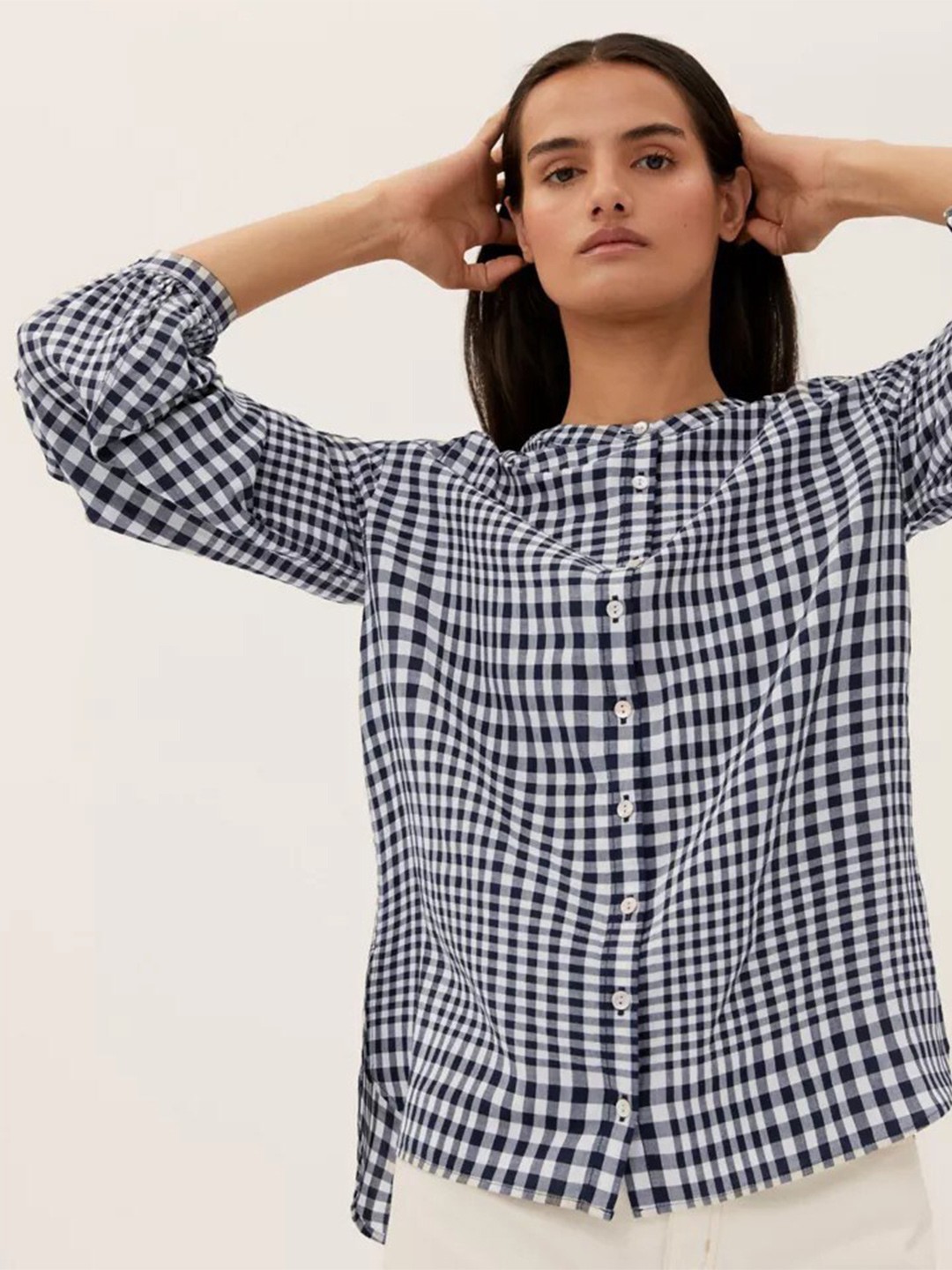 

Marks & Spencer Blue Checked Regular Top