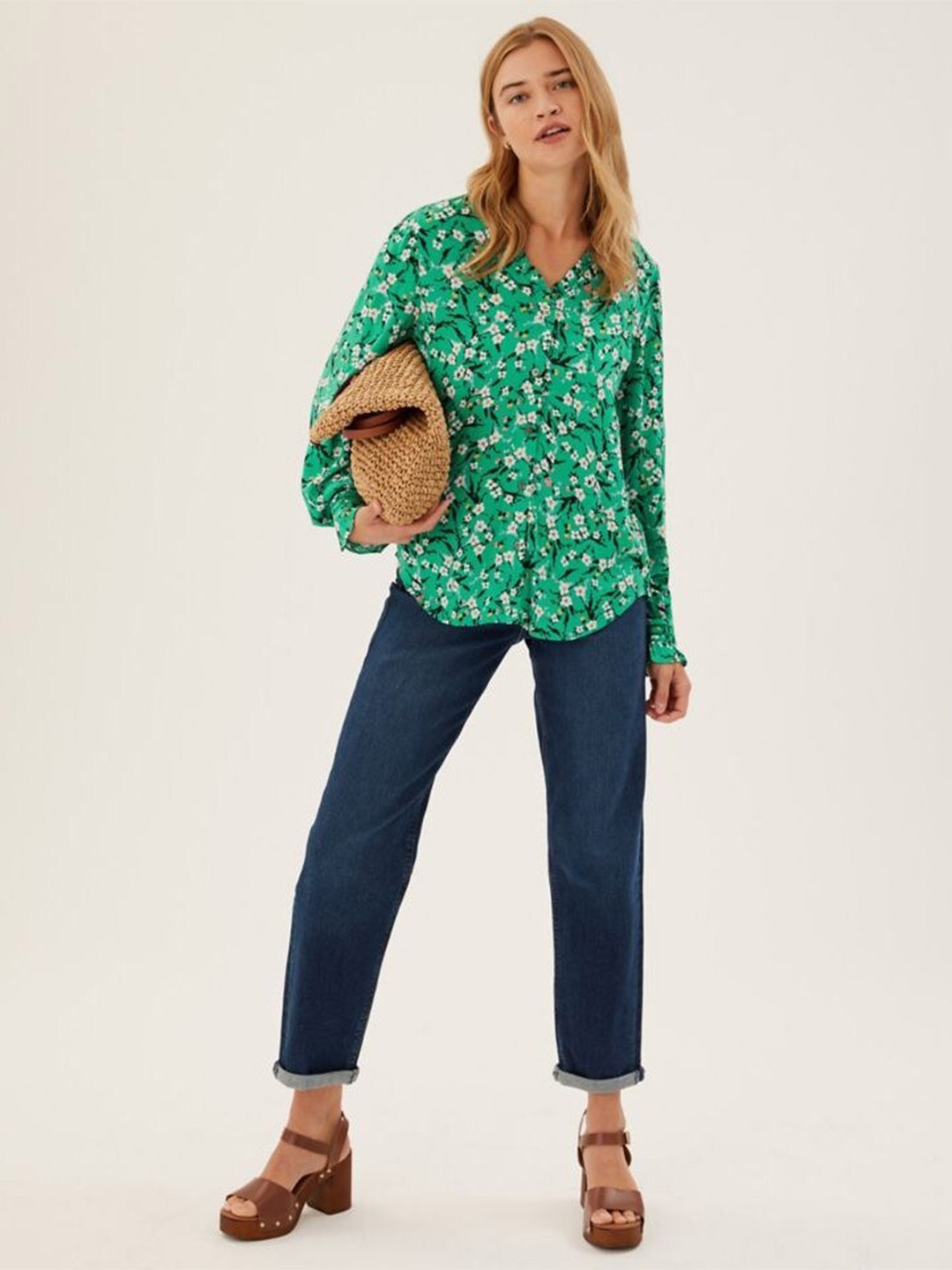 

Marks & Spencer Women Green Floral Print Top