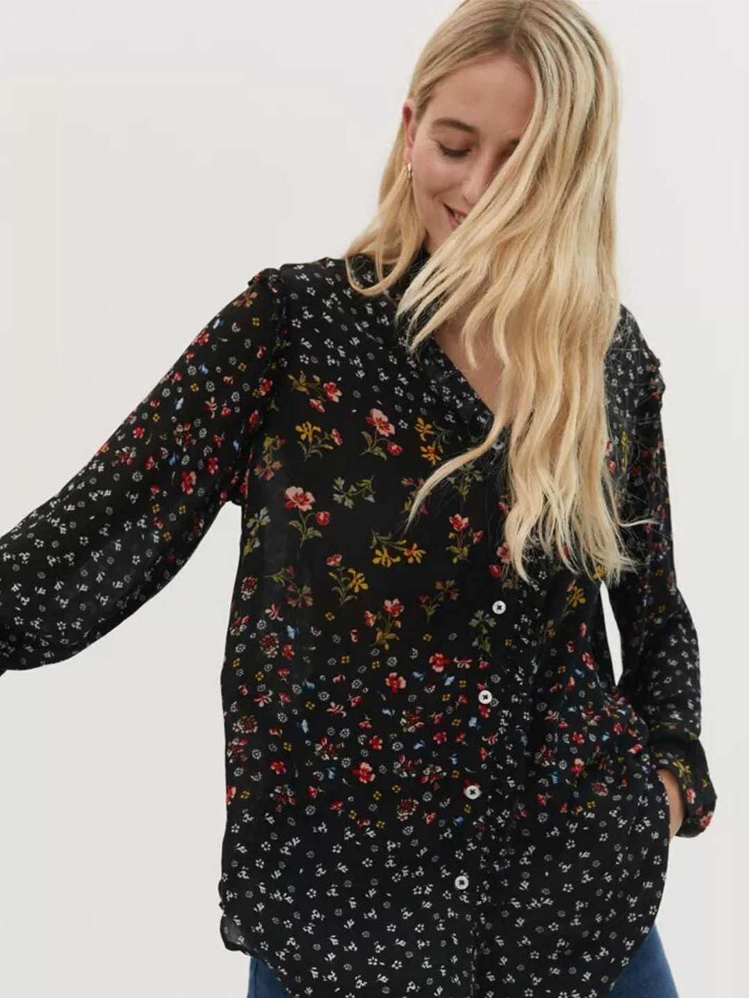 

Marks & Spencer women's Black Floral Print long sleeve Top