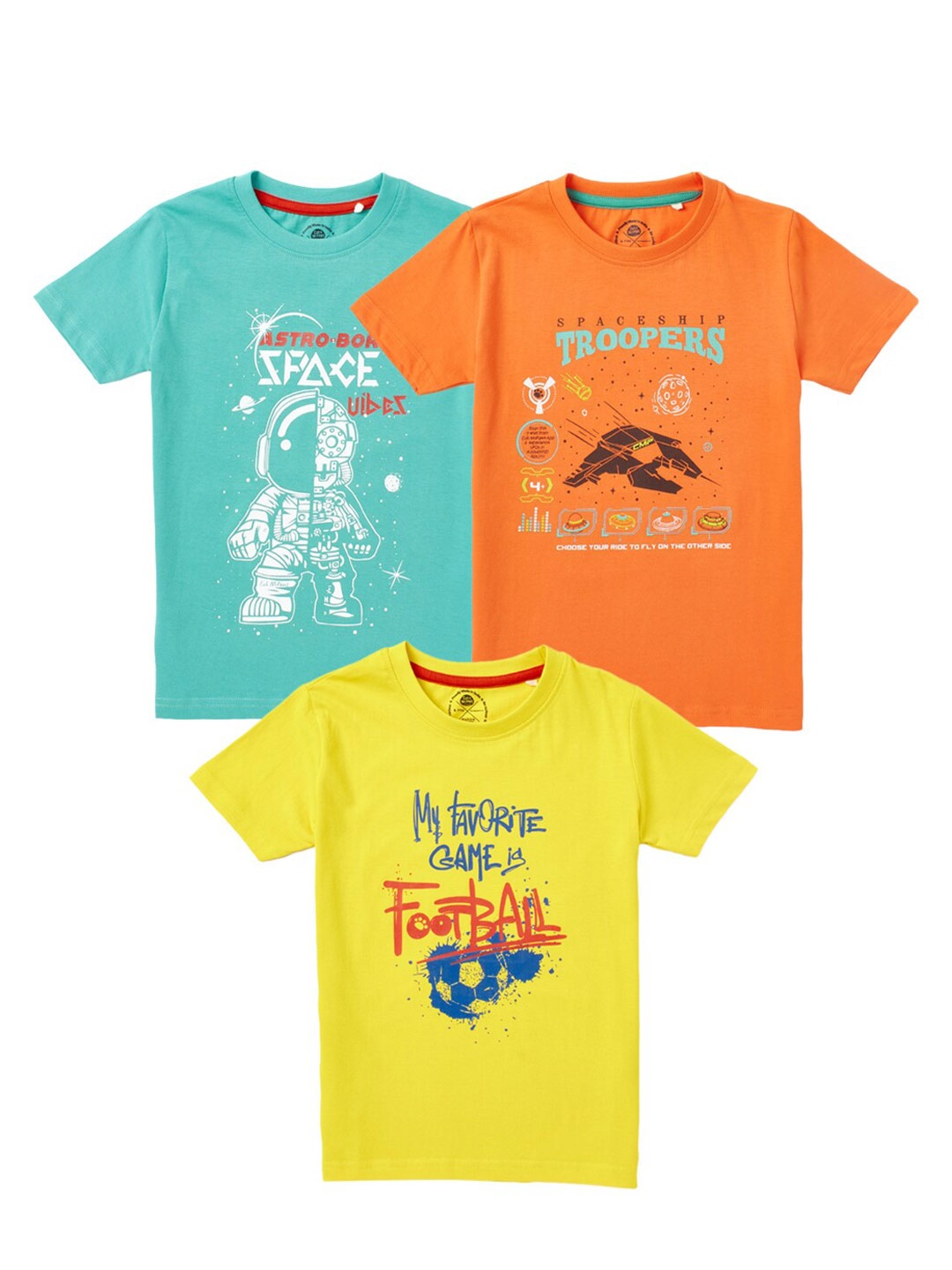 

Cub McPaws Boys Yellow & Orange Pack of 3 Printed T-shirt