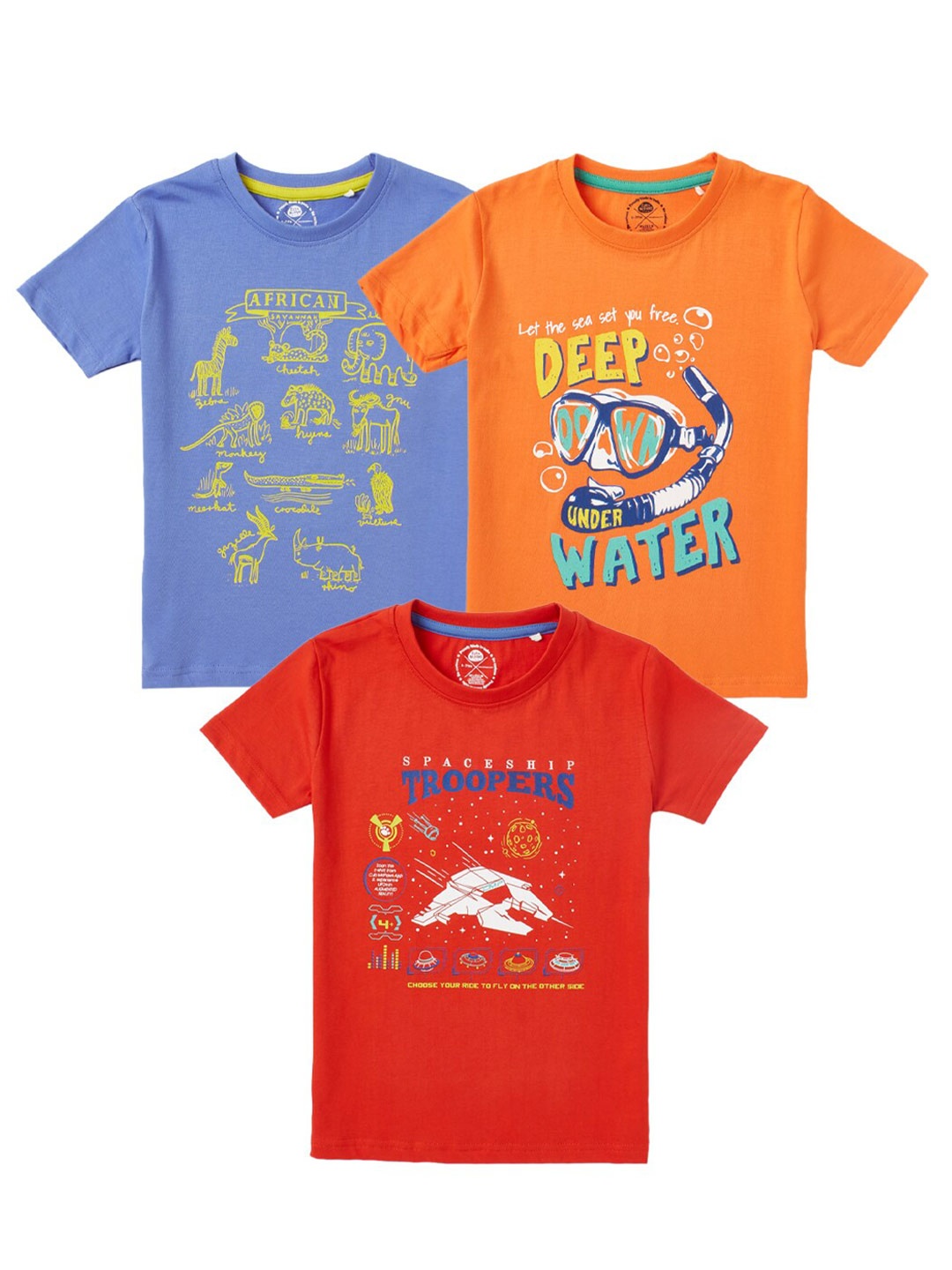 

Cub McPaws Pack of 3 Boys Red & Orange Typography Printed Cotton T-shirt