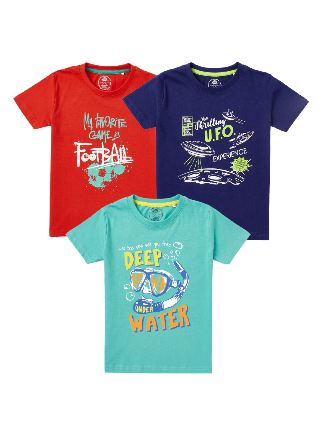 

Cub McPaws Boys Red & Navy Blue Typography Printed T-shirt pack of 3