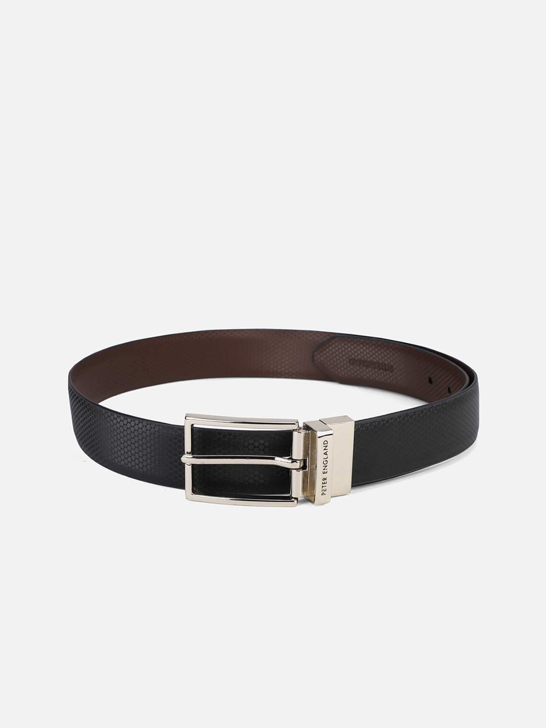 

Peter England Men Black Textured Leather Formal Belt
