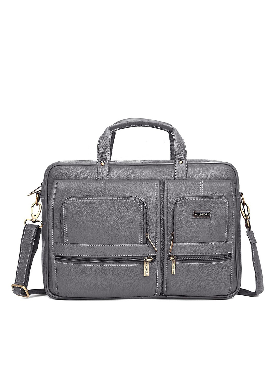 

WildHorn Men Grey Leather Laptop Bag