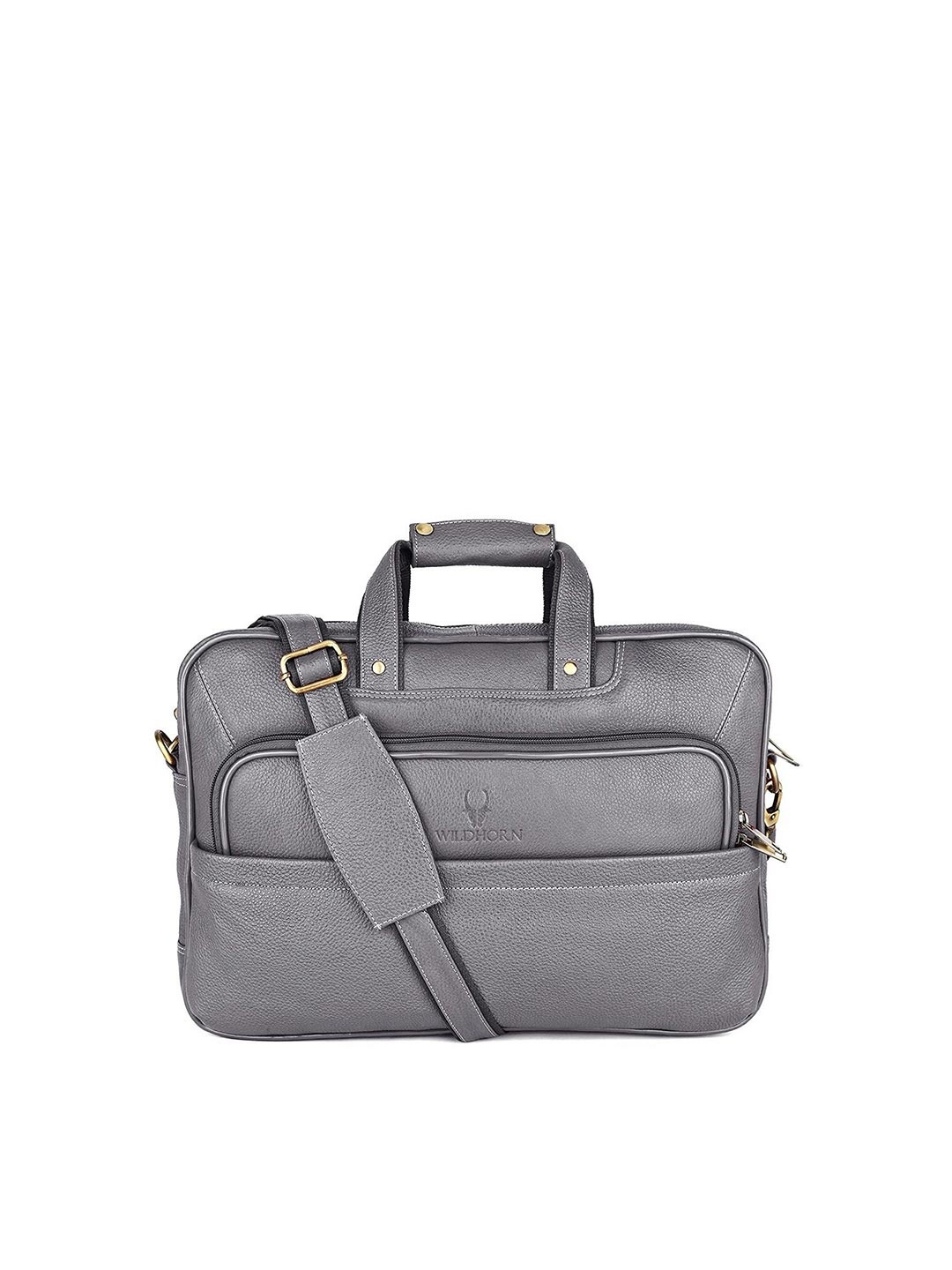 

WildHorn Men Grey Leather Laptop Bag