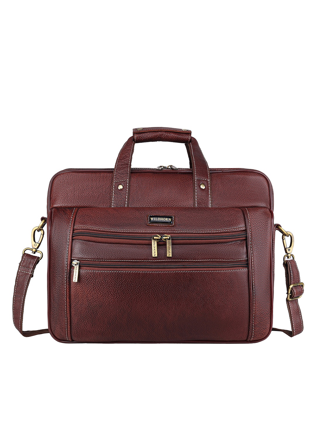 

WildHorn Men Maroon Leather Laptop Bag