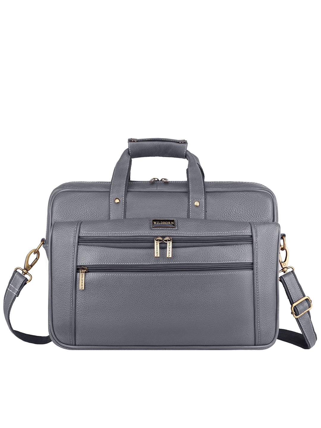 

WildHorn Men Grey Leather Laptop Bag