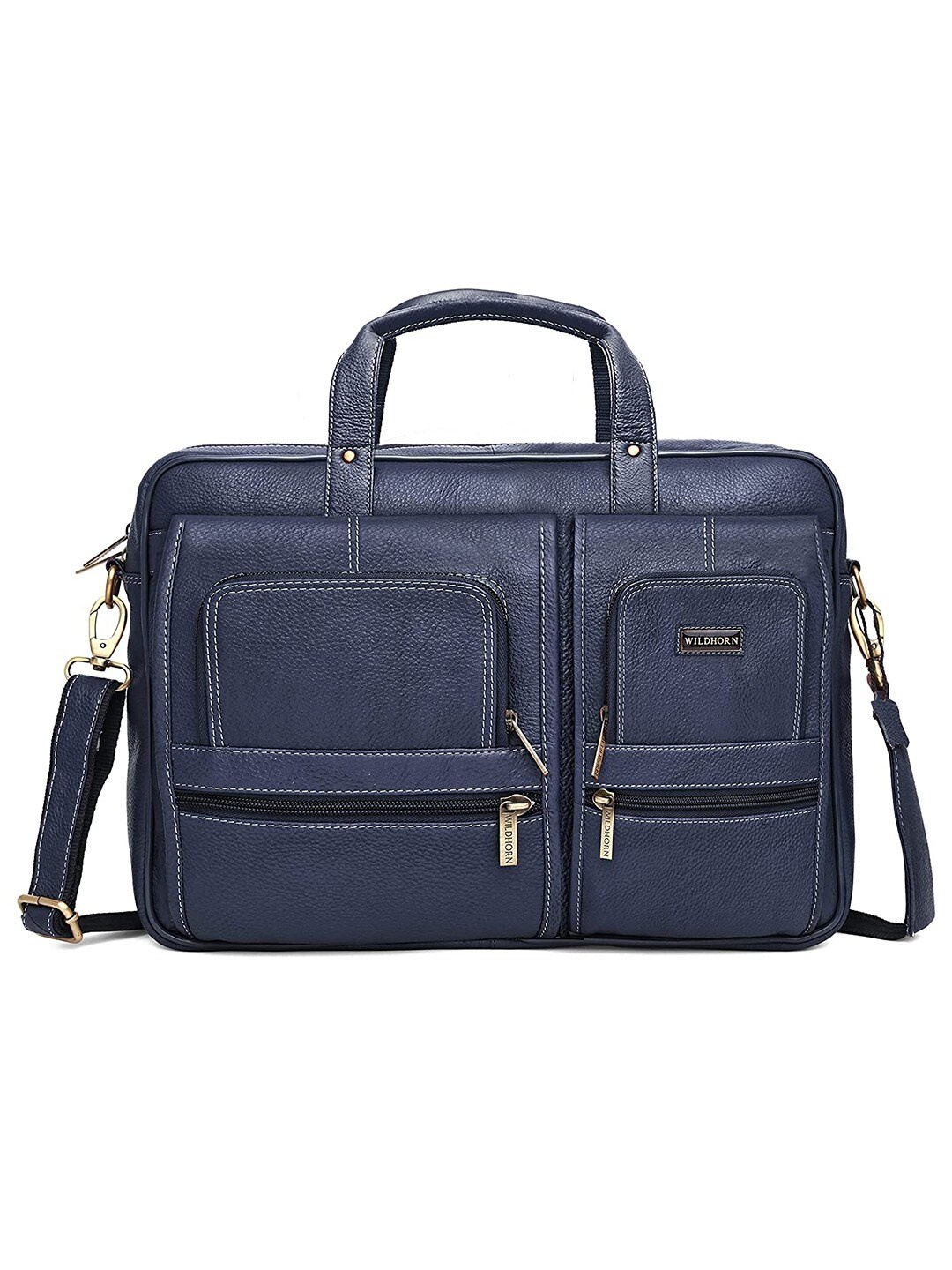 

WildHorn Men Blue & Black Leather Laptop Bag