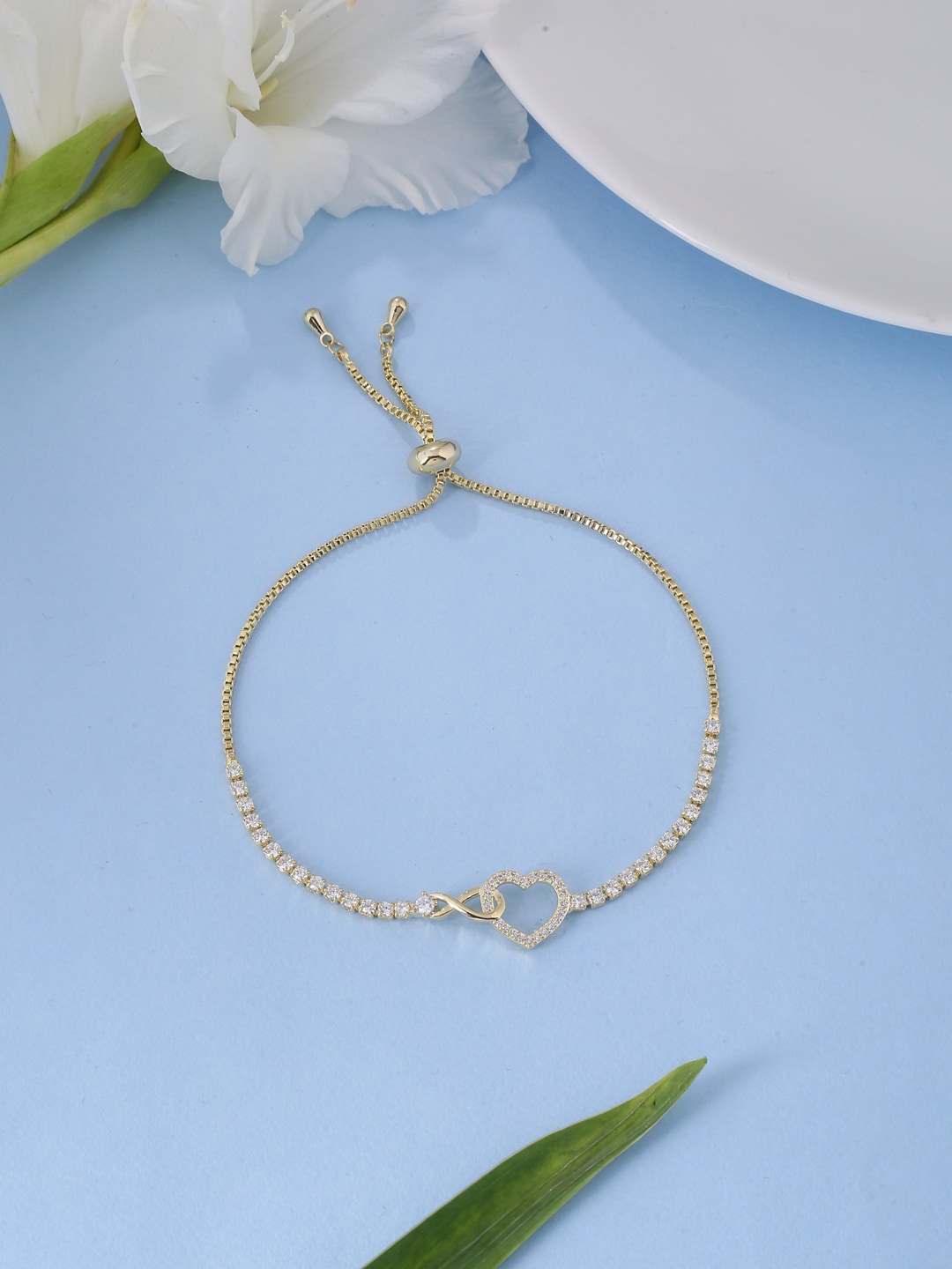 

kashwini Women Gold Plated Heart Shape Tennis Bracelet