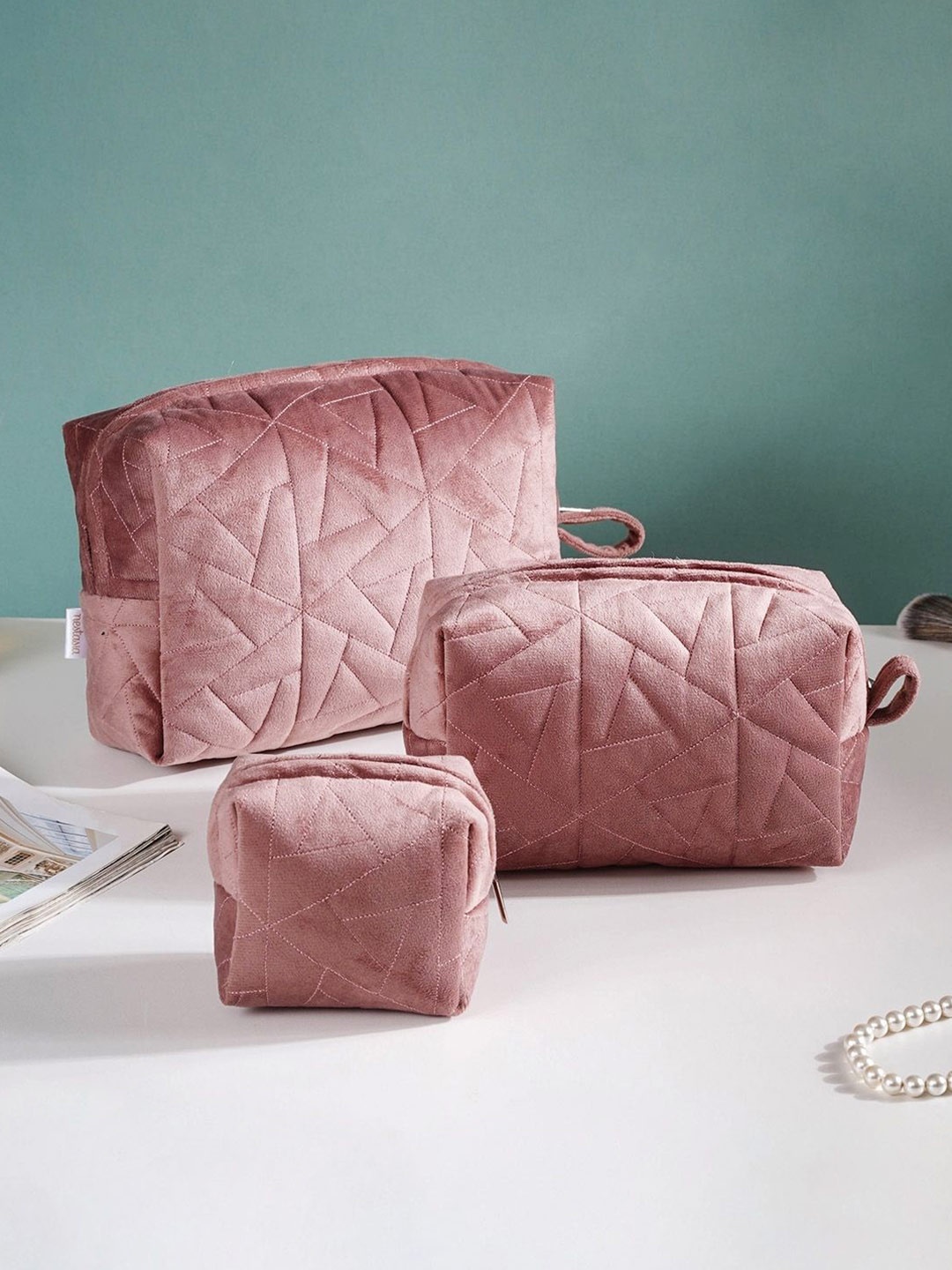 

Nestasia Set Of 3 Dusty Pink Vanity Pouches