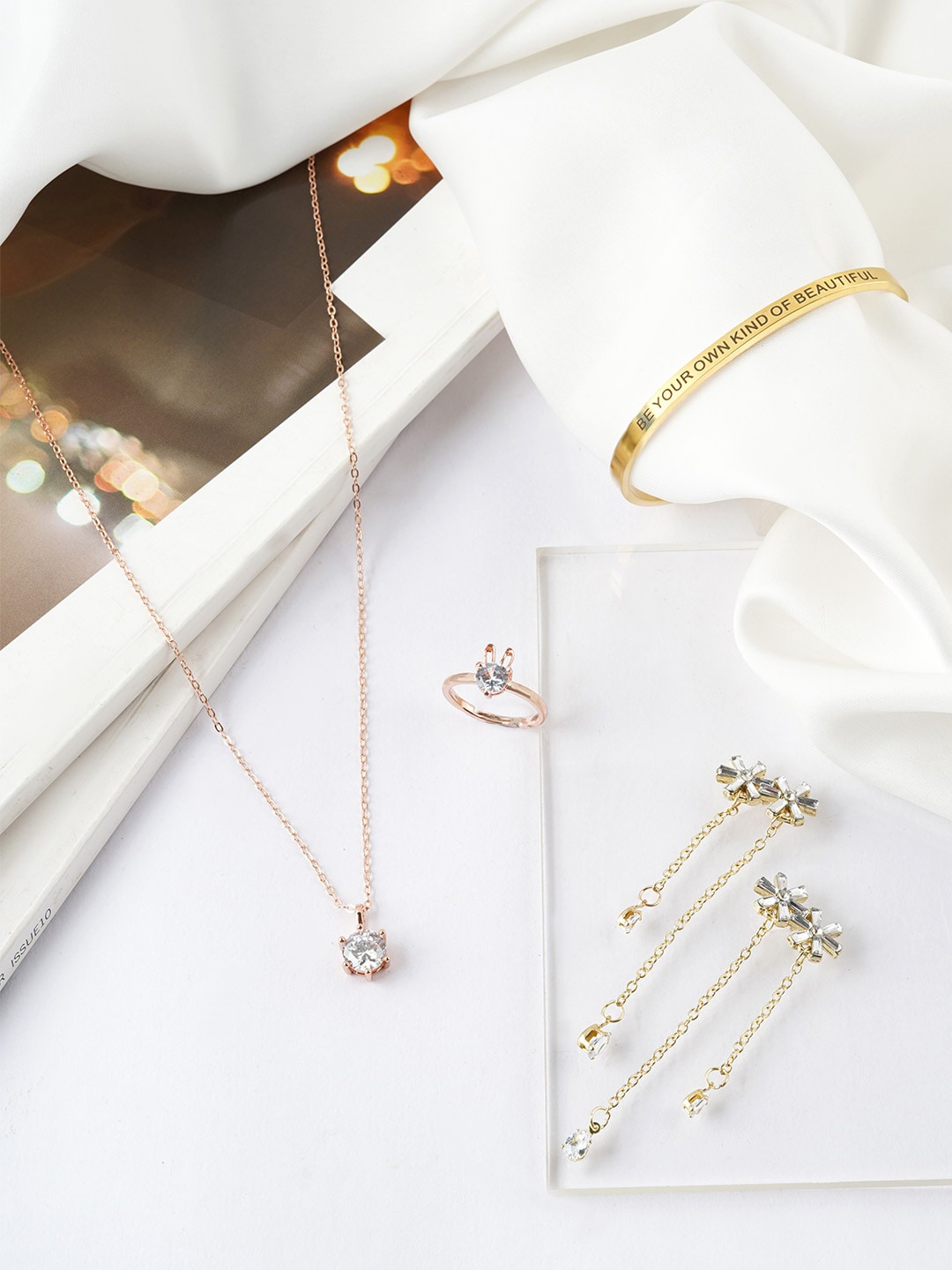 

JOKER & WITCH Gold-Toned White Stone-Studded Jewellery Set
