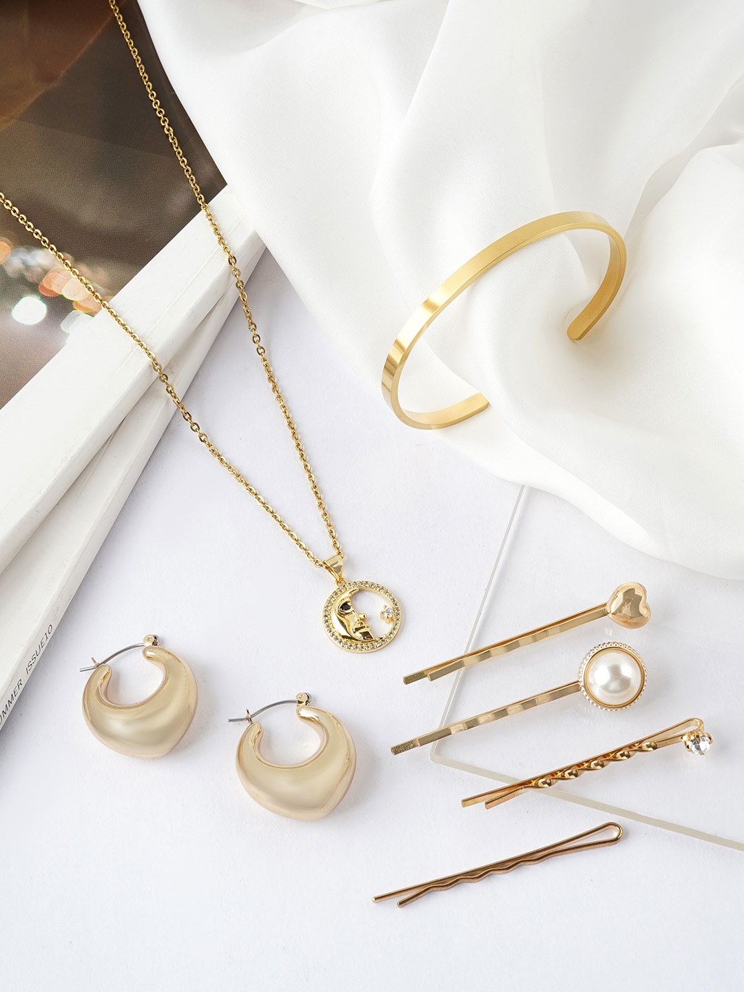 

JOKER & WITCH Gold-Toned & White Studded Jewellery Set