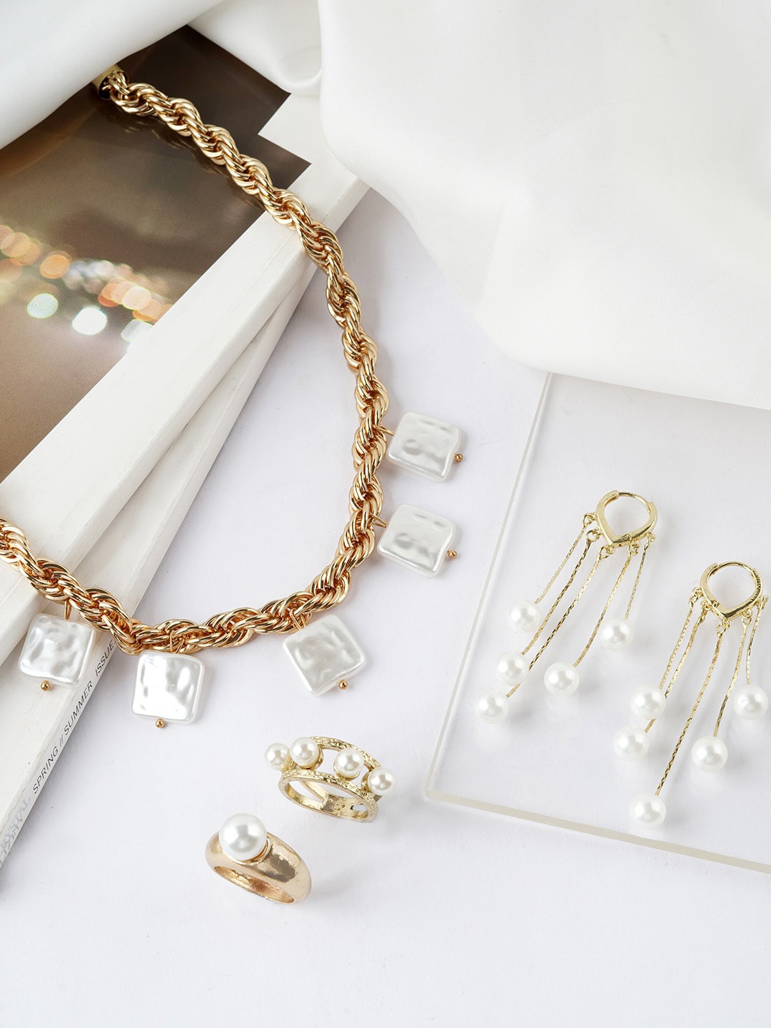 

JOKER & WITCH Gold-Toned & White Studded Jewellery Set