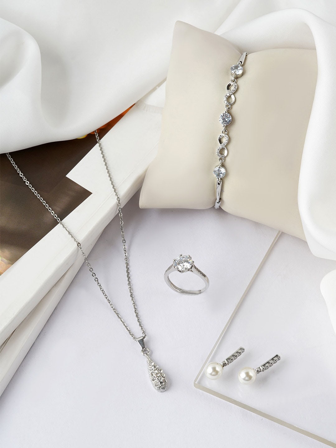 

JOKER & WITCH Women Silver-Toned White Stone-Studded Jewellery Set