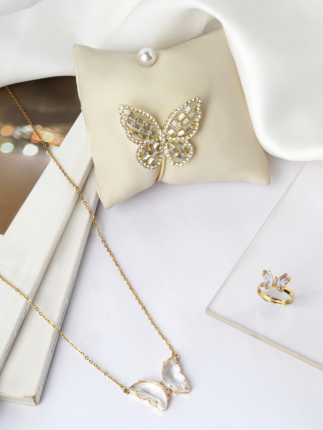 

JOKER & WITCH Women Gold-Plated White Stone Studded Jewellery Set
