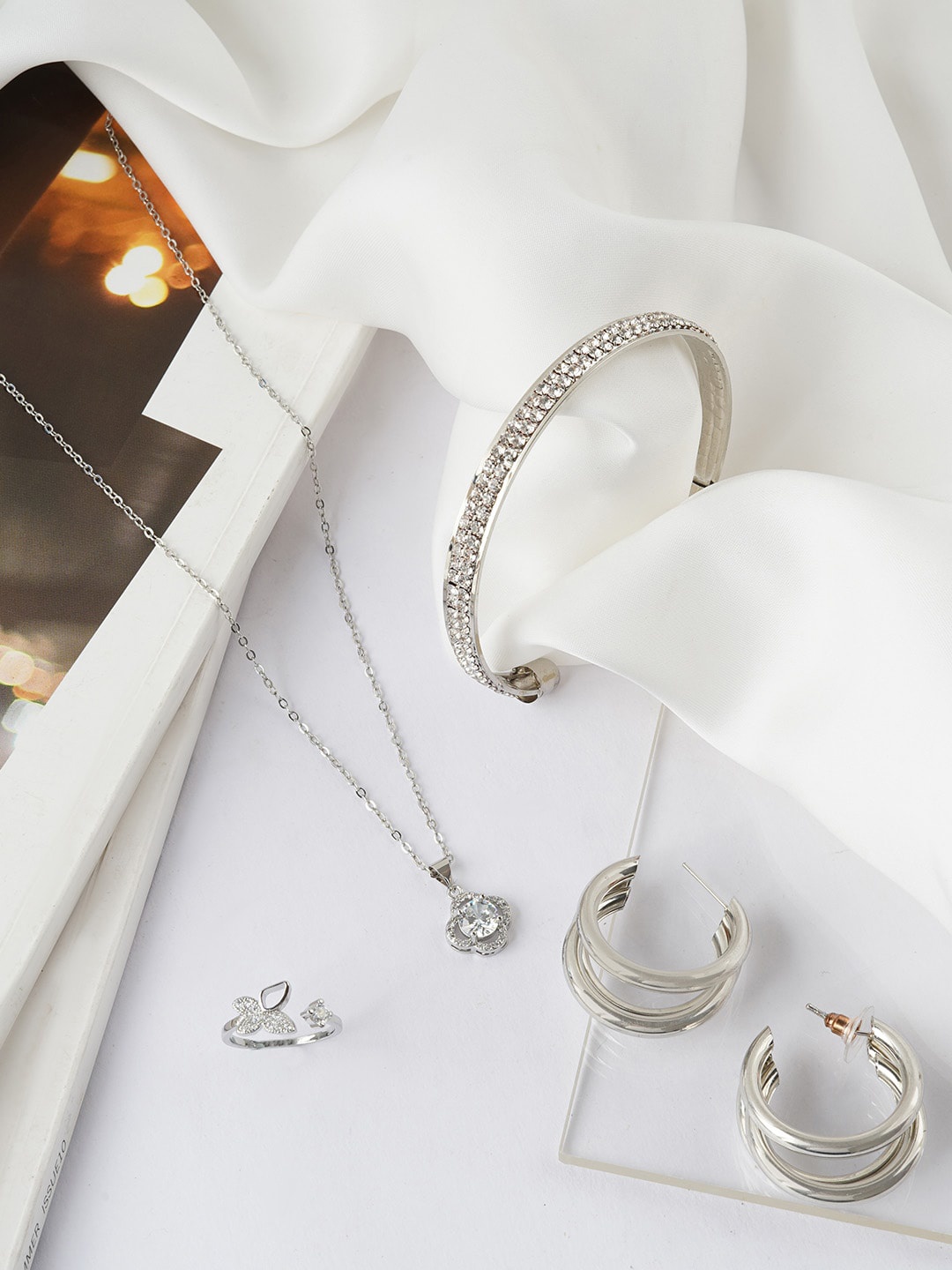 

JOKER & WITCH Silver-Toned Artificial Stones Studded Jewellery Set