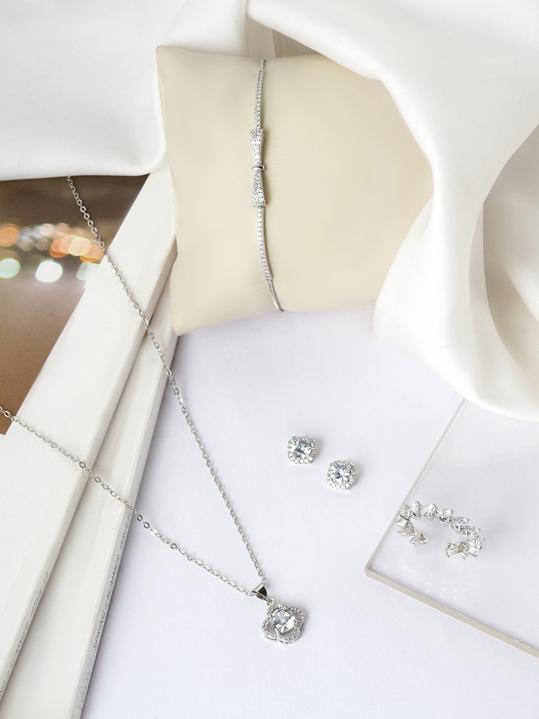 

JOKER & WITCH Silver-Toned Stone Studded Jewellery Set