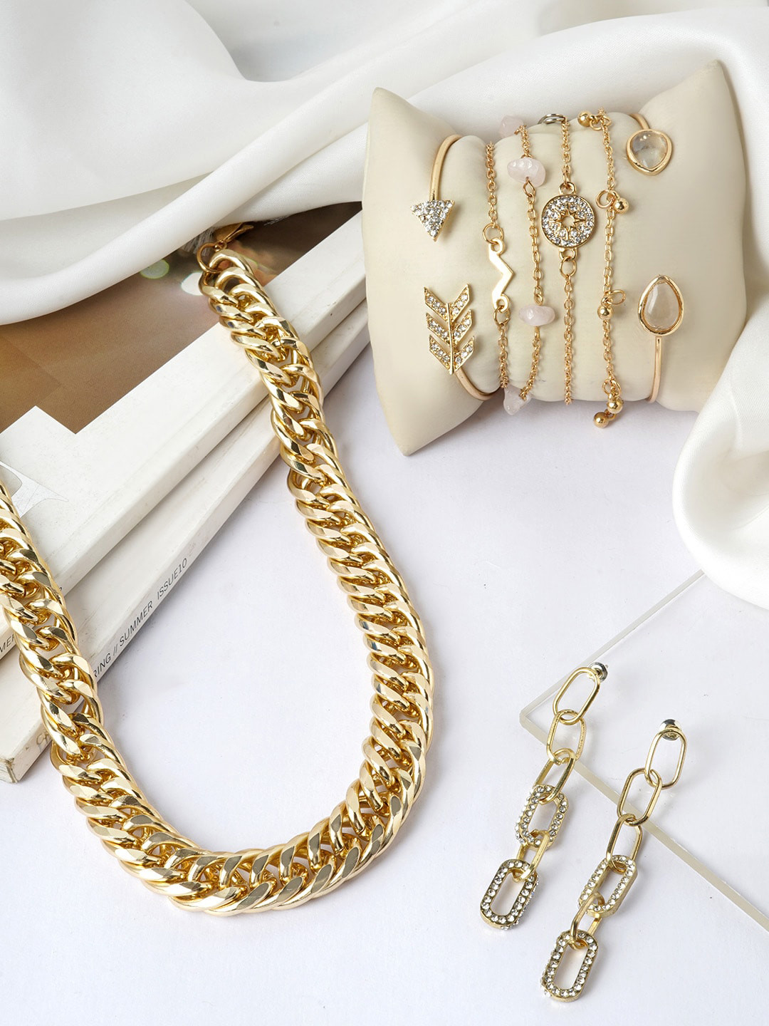 

JOKER & WITCH Gold-Toned Artificial Stone Studded Jewellery Set