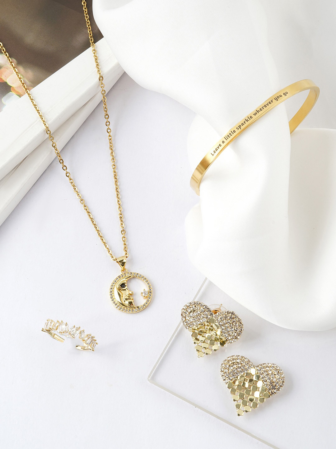 

JOKER & WITCH Gold-Toned White Stone-Studded Jewellery Set
