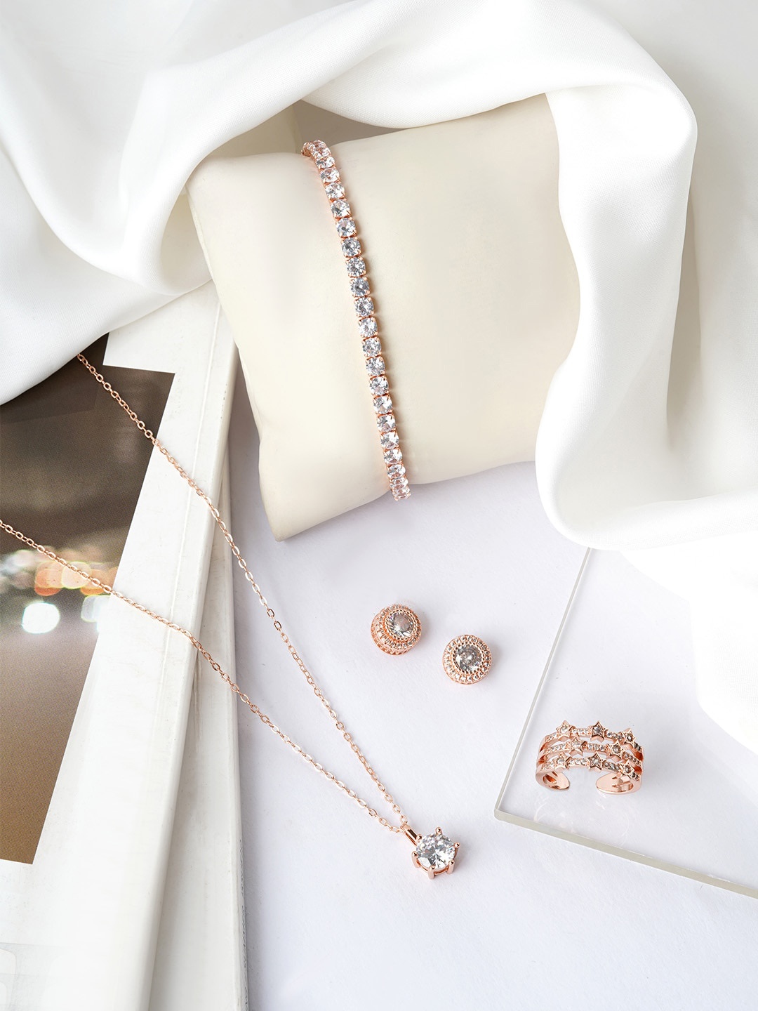 

JOKER & WITCH Rose Gold-Toned Artificial Stones Studded Jewellery Set
