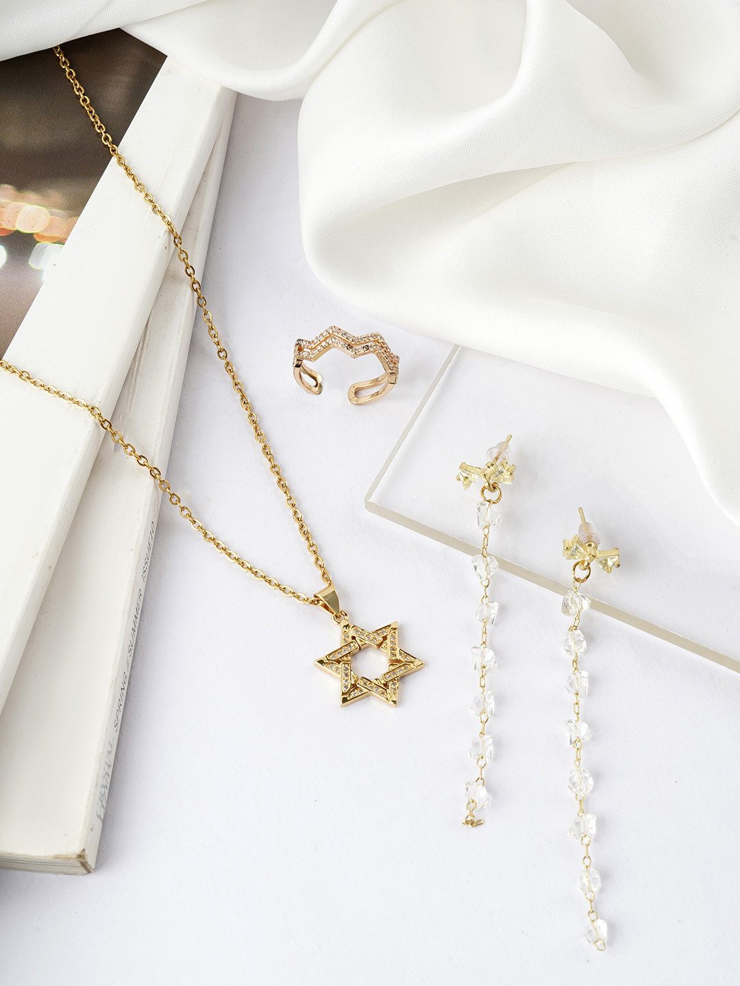 

JOKER & WITCH Gold-Toned White Stone-Studded Jewellery Set