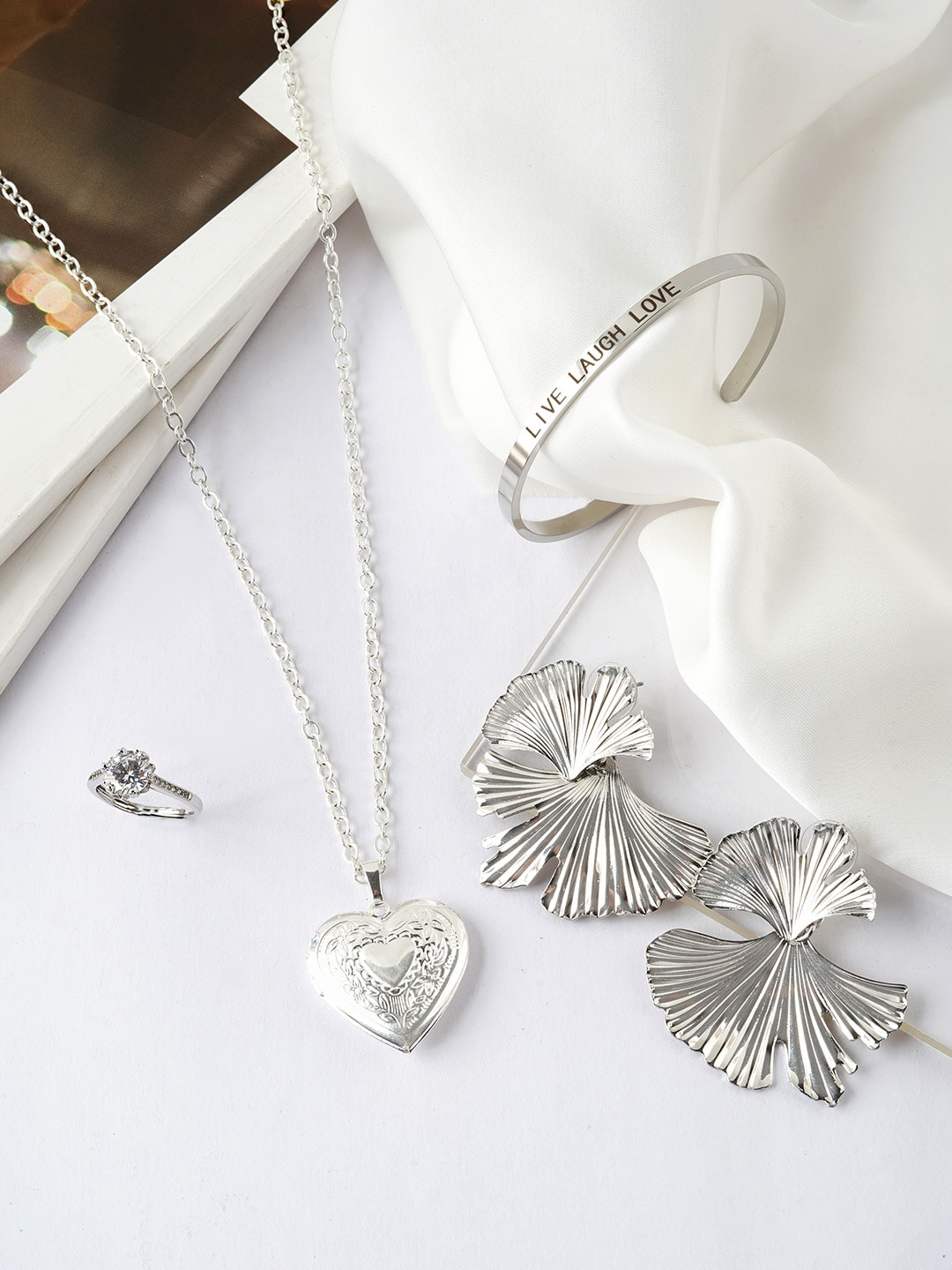 

JOKER & WITCH Silver-Toned Artificial Stones Studded Jewellery Set