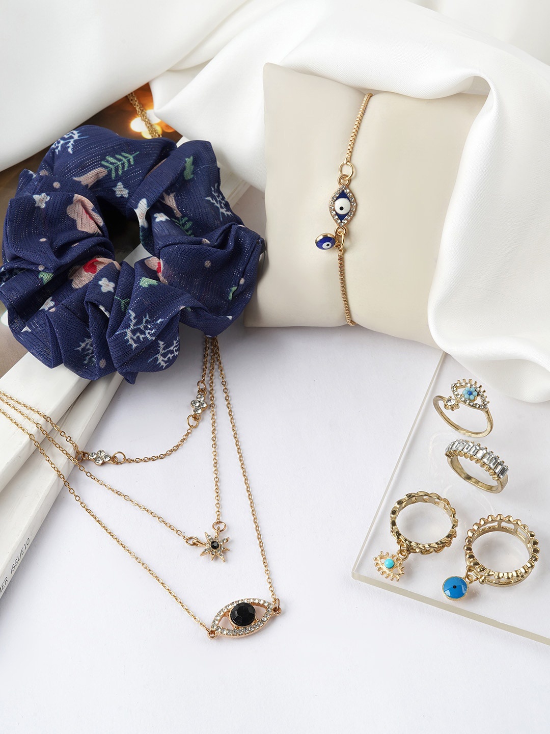 

JOKER & WITCH Gold-Toned White & Blue Stone-Studded Jewellery Set