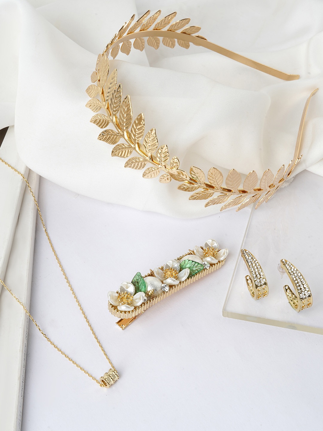 

JOKER & WITCH Gold-Toned White Artificial Stones Studded Jewellery Set