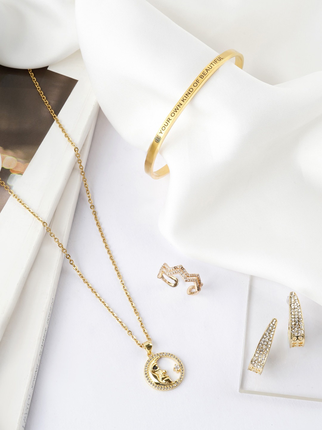 

JOKER & WITCH Gold-Coloured & White Stone Studded Jewellery Set