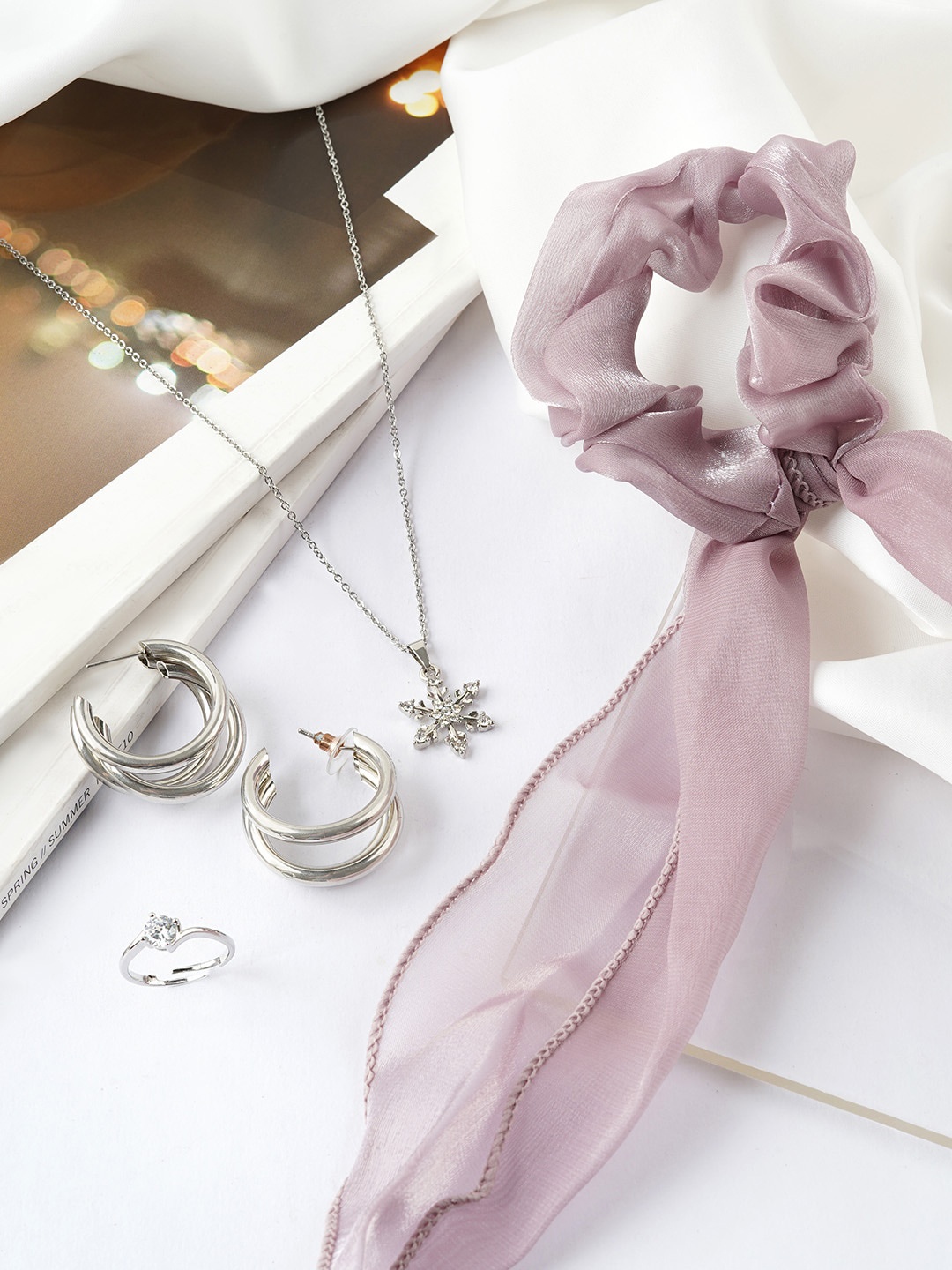 

JOKER & WITCH Silver-Toned White Stone-Studded Jewellery Set