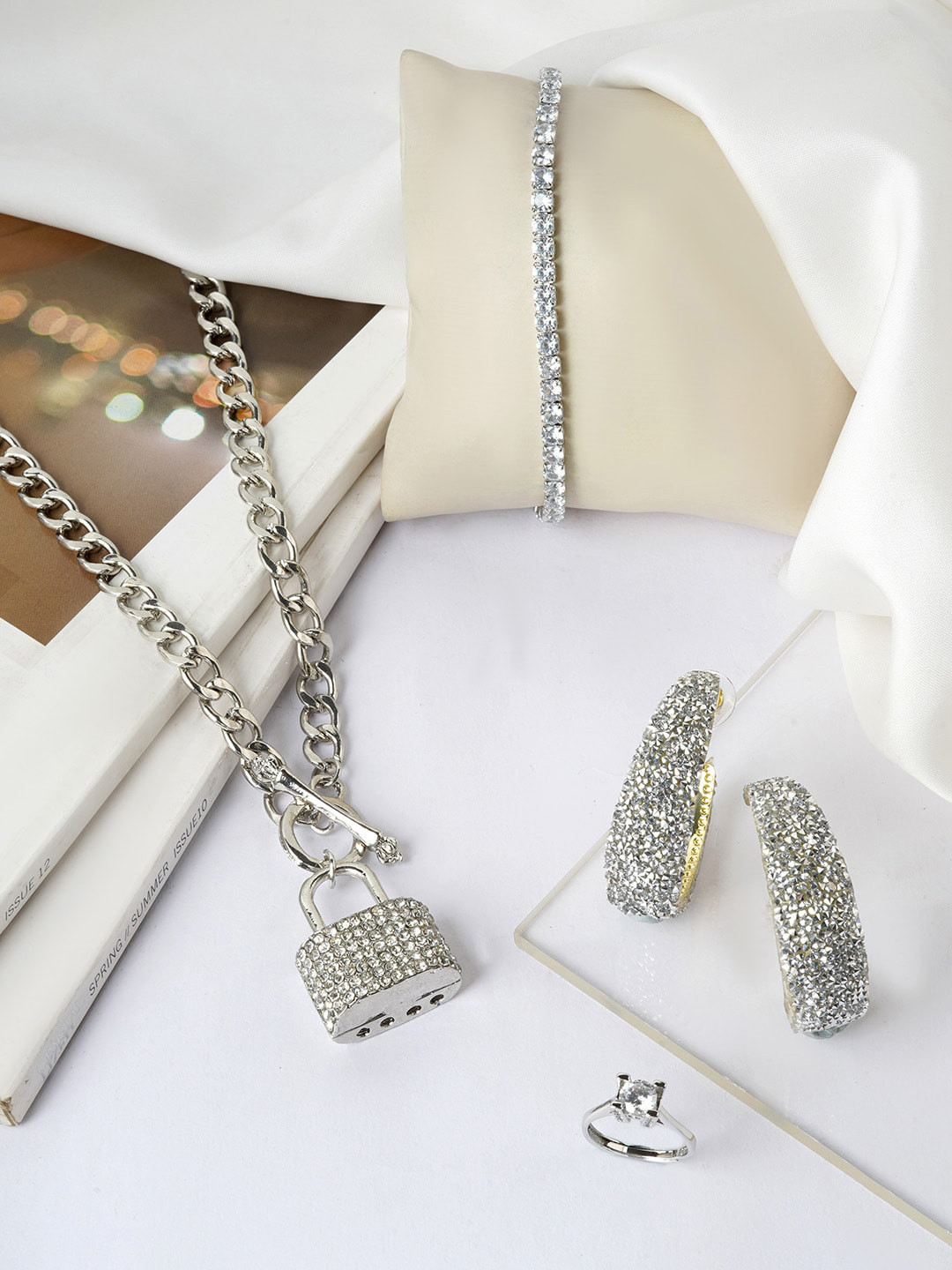

JOKER & WITCH Silver-Toned White Stone-Studded Jewellery Set